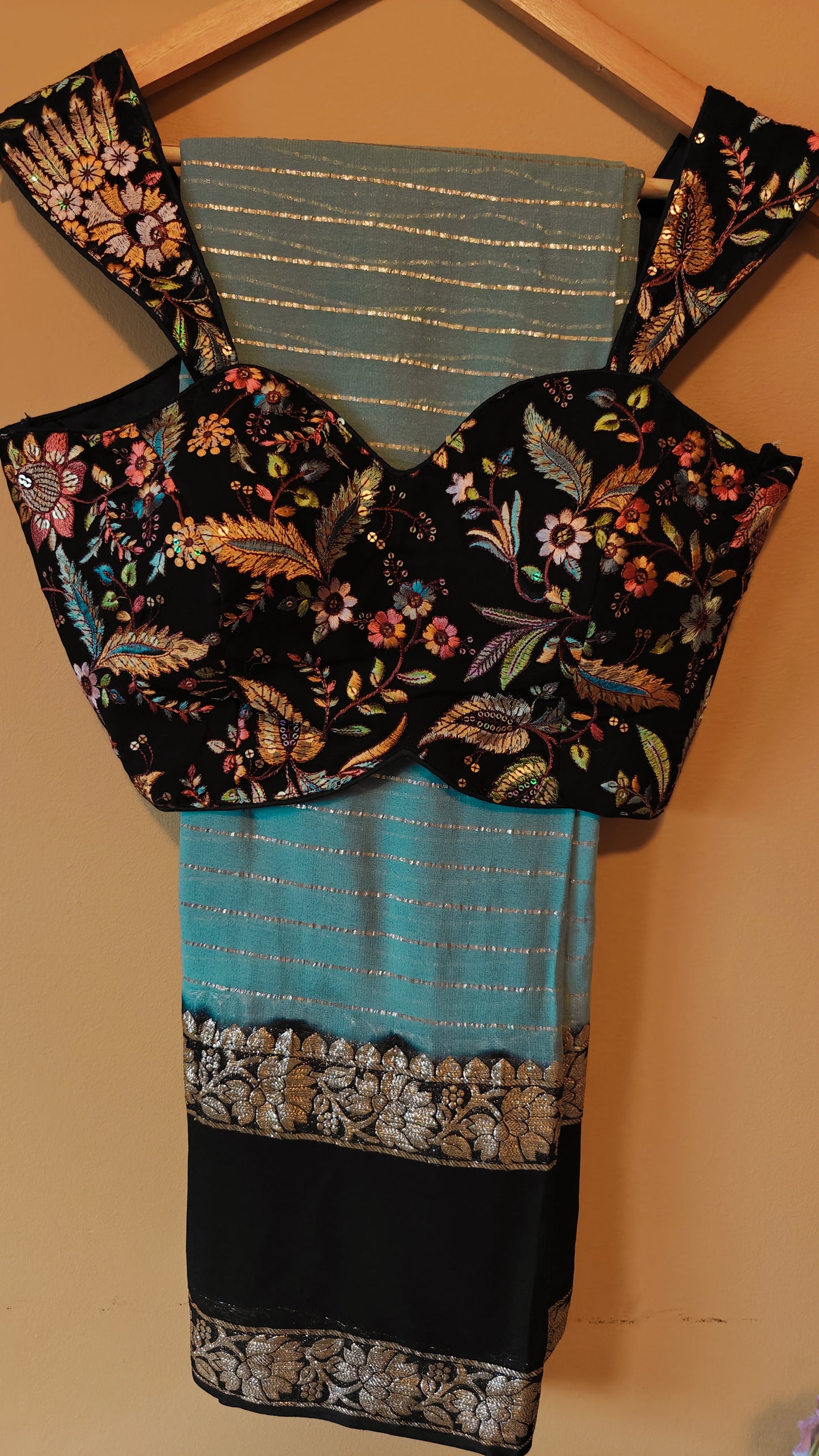 Girlish Party Wear Saree with floral print blouse