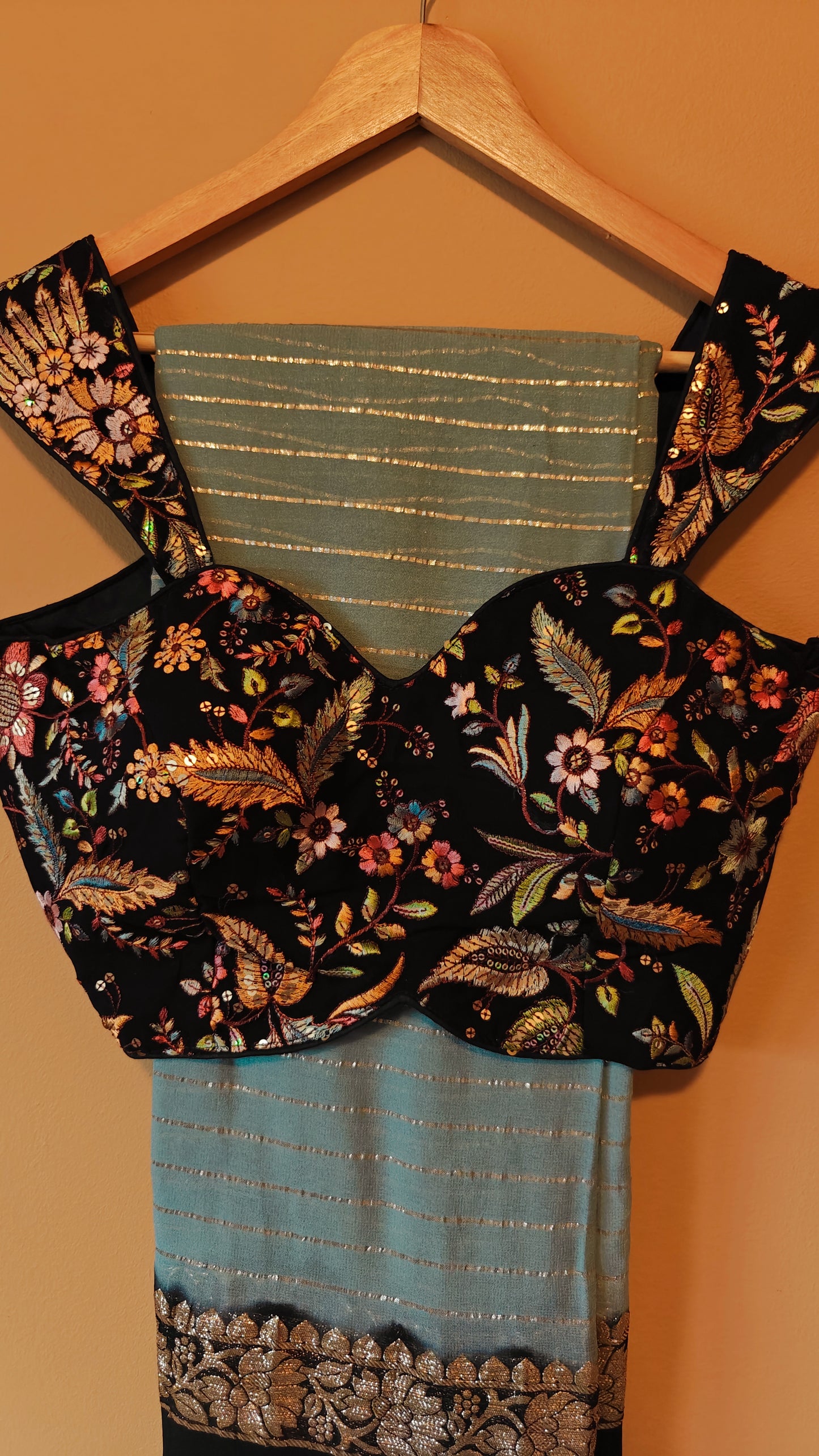 Girlish Party Wear Saree with floral print blouse