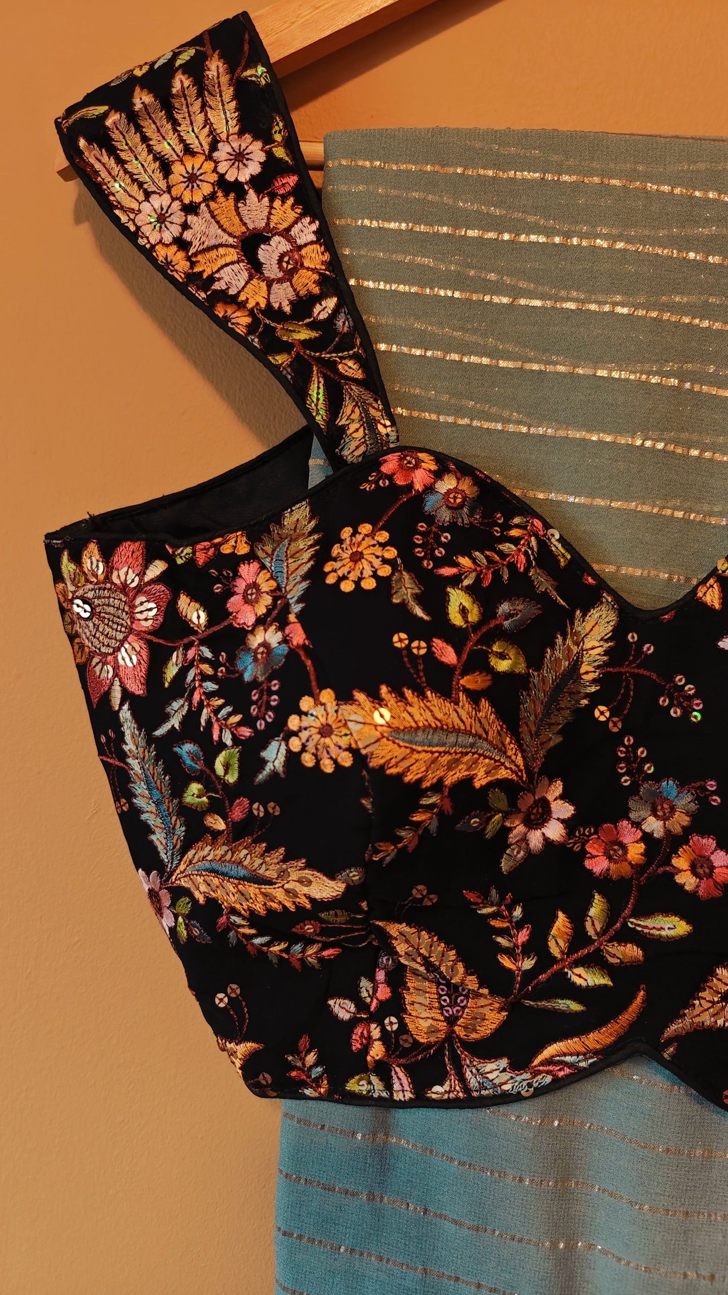 Girlish Party Wear Saree with floral print blouse