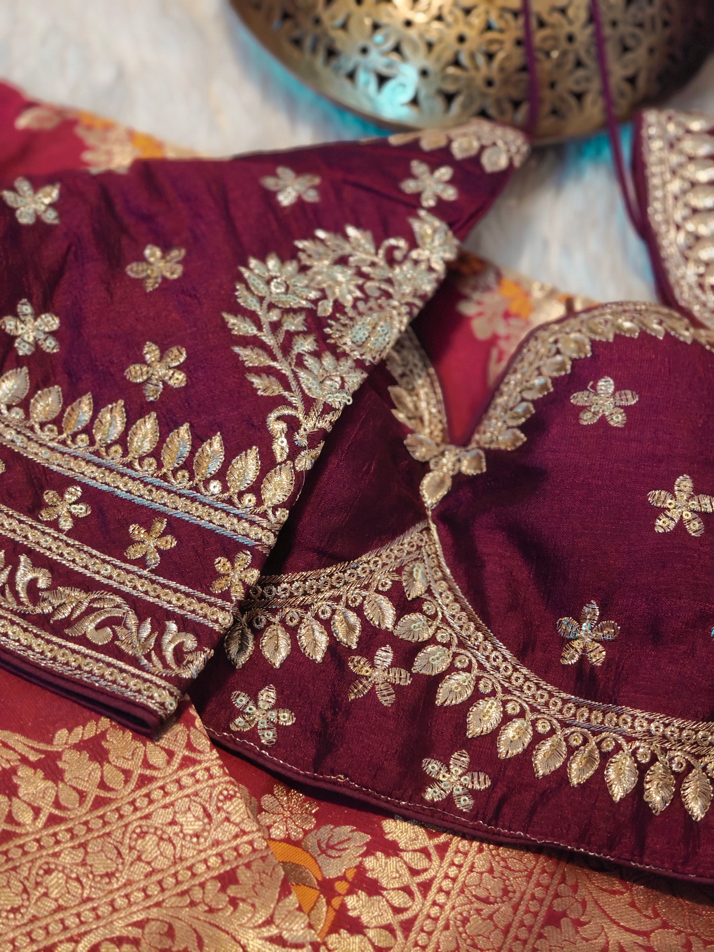 Banarasi zari work Saree with stitched blouse