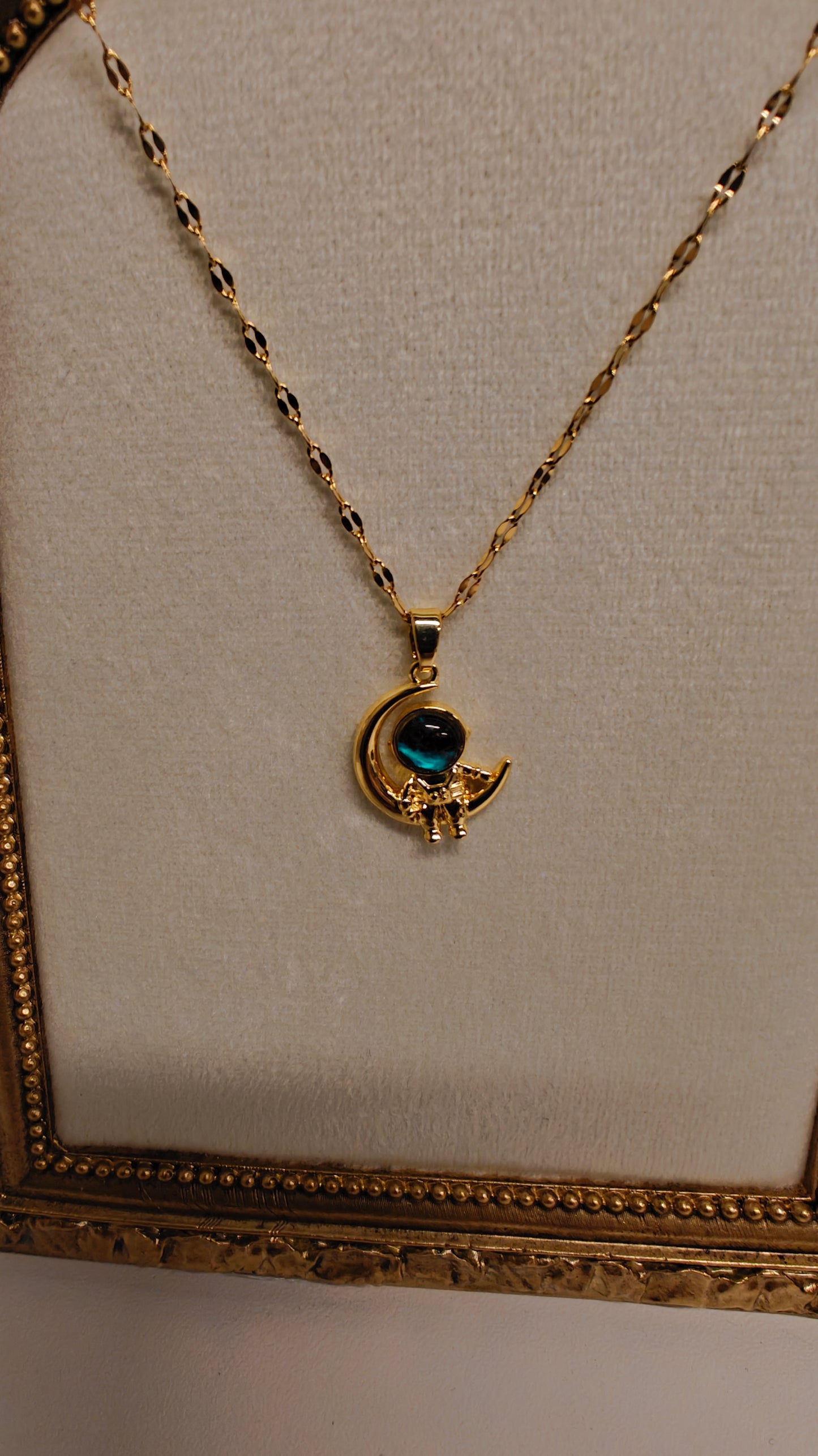 Space Moon 18k Gold Plated Stainless Steel Necklace