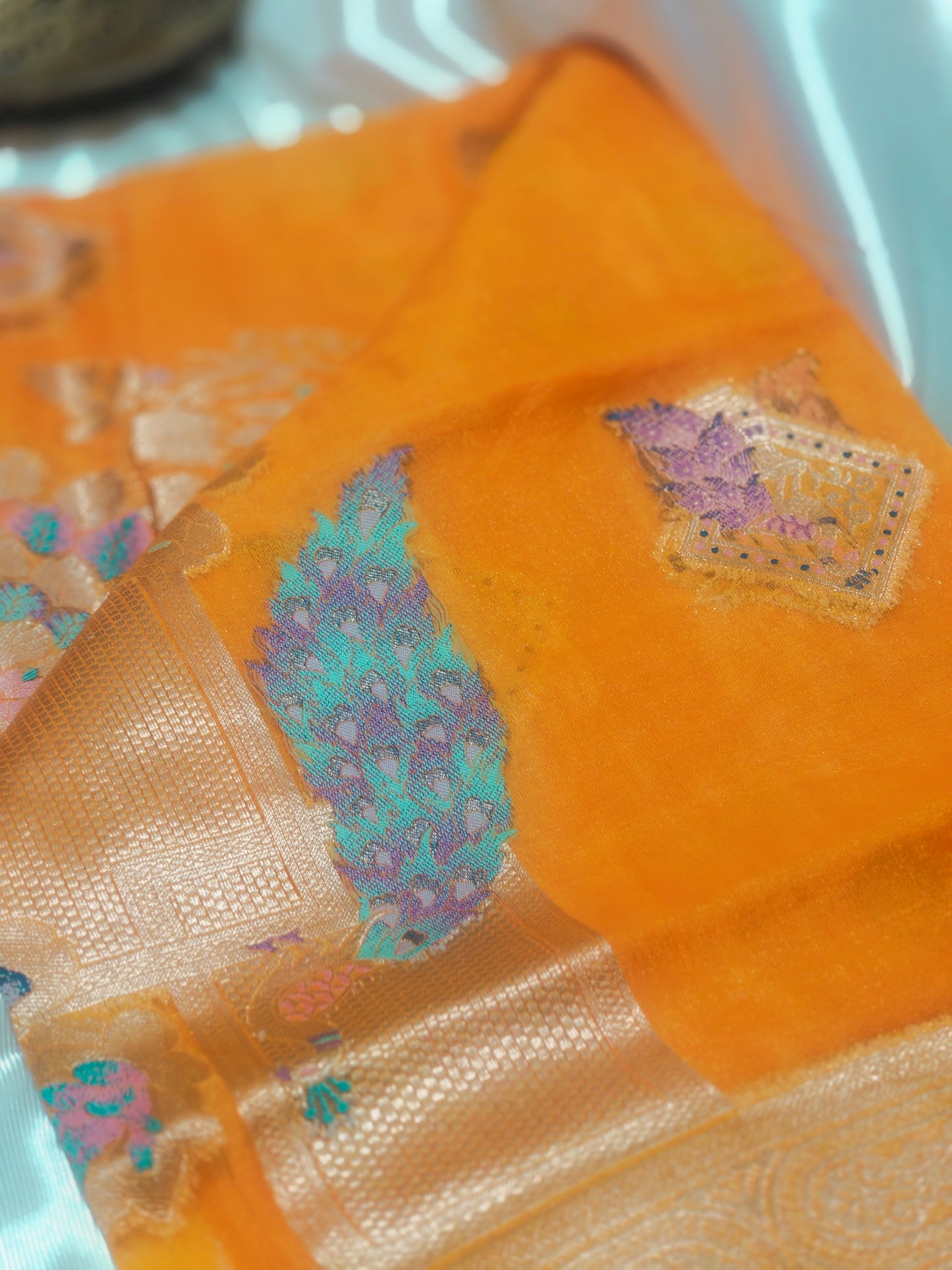 Orange Color Jimmy Chu Silk Saree