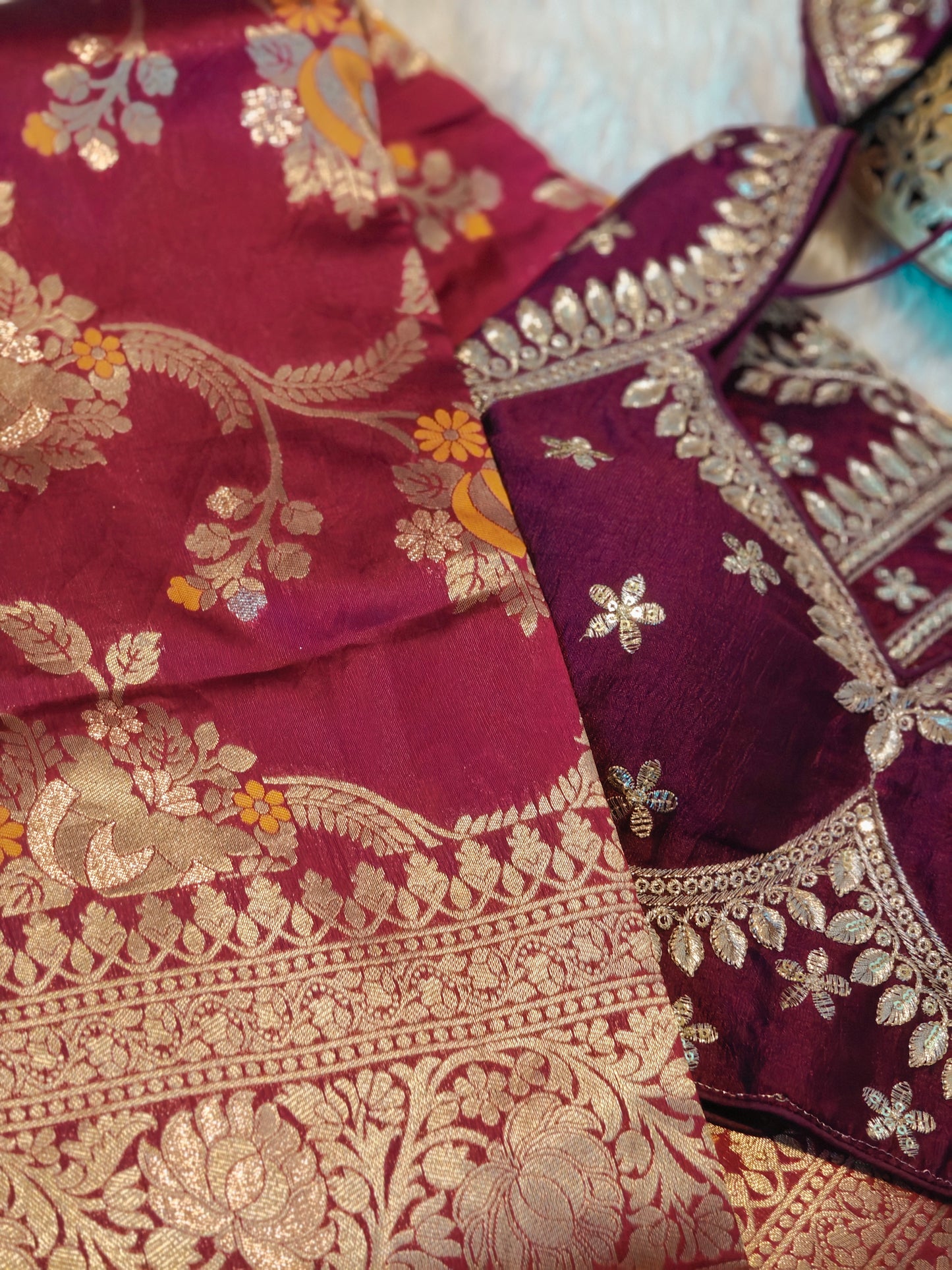 Banarasi zari work Saree with stitched blouse
