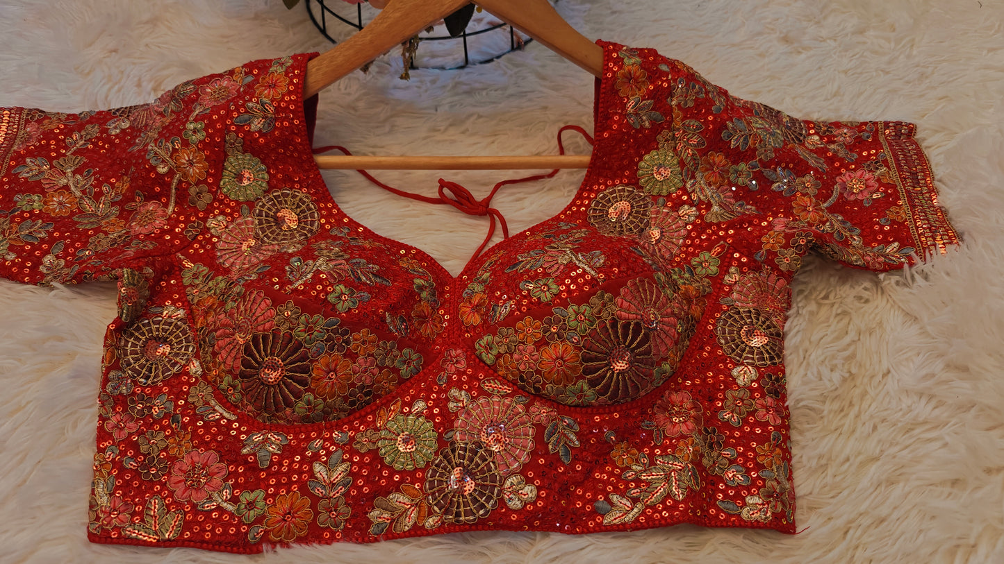 Sabhyasachi-Style Red Blouse – Ready-to-Wear Elegance