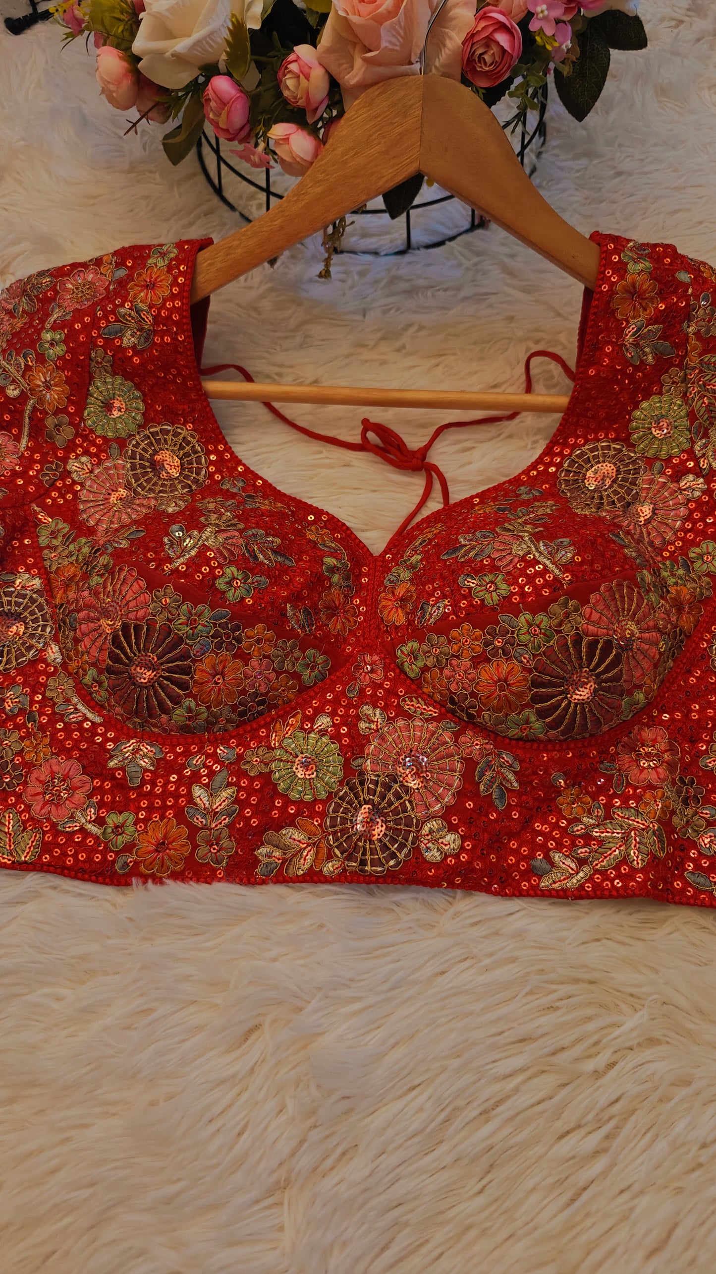 Sabhyasachi-Style Red Blouse – Ready-to-Wear Elegance