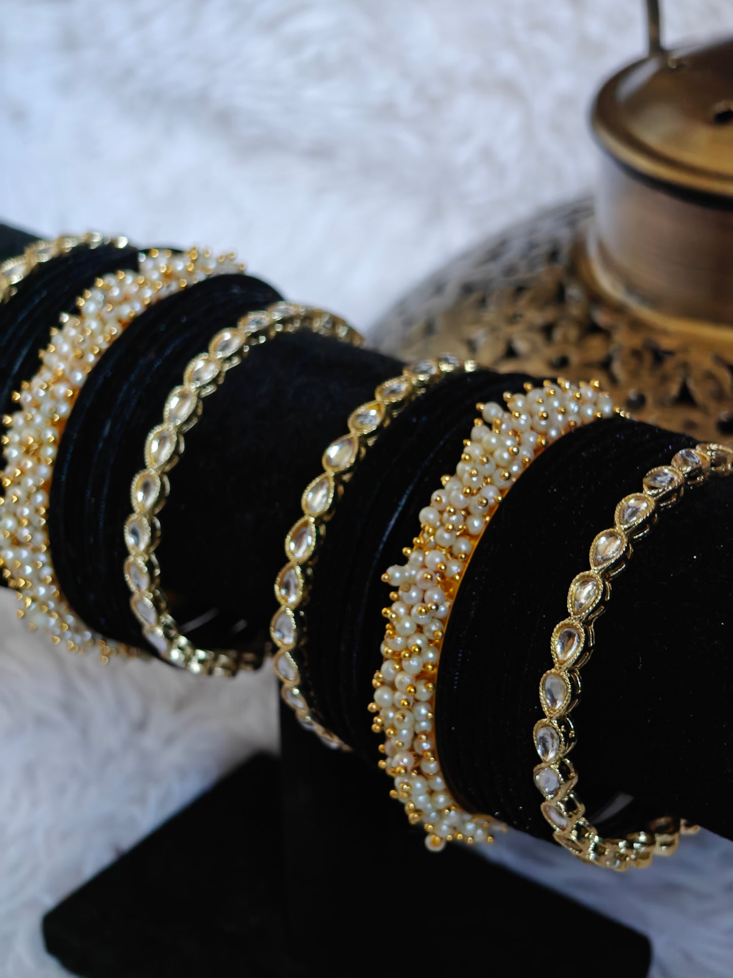 Kundan and Velvet Bangles Set Size 2.8