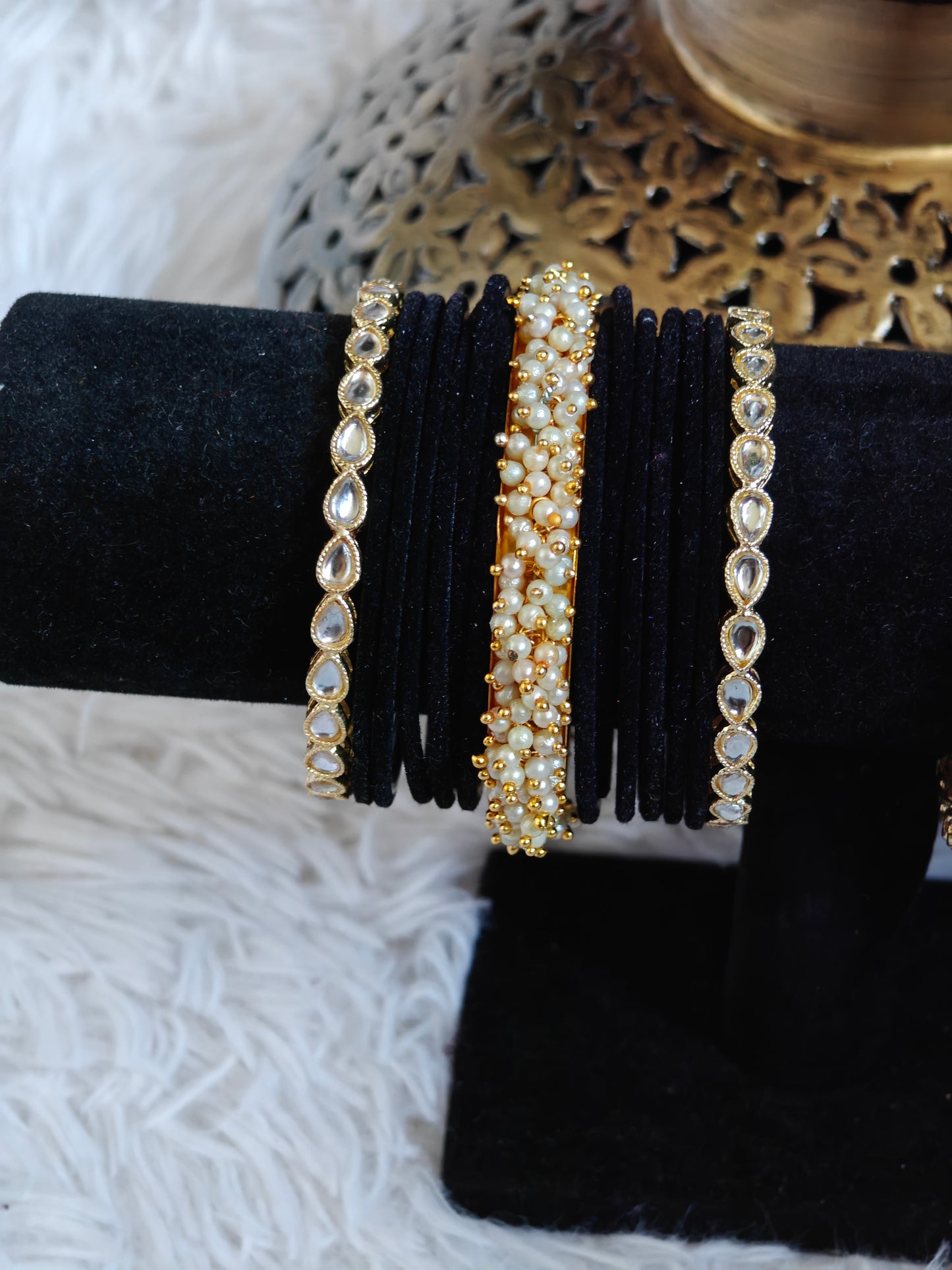 Kundan and Velvet Bangles Set Size 2.8
