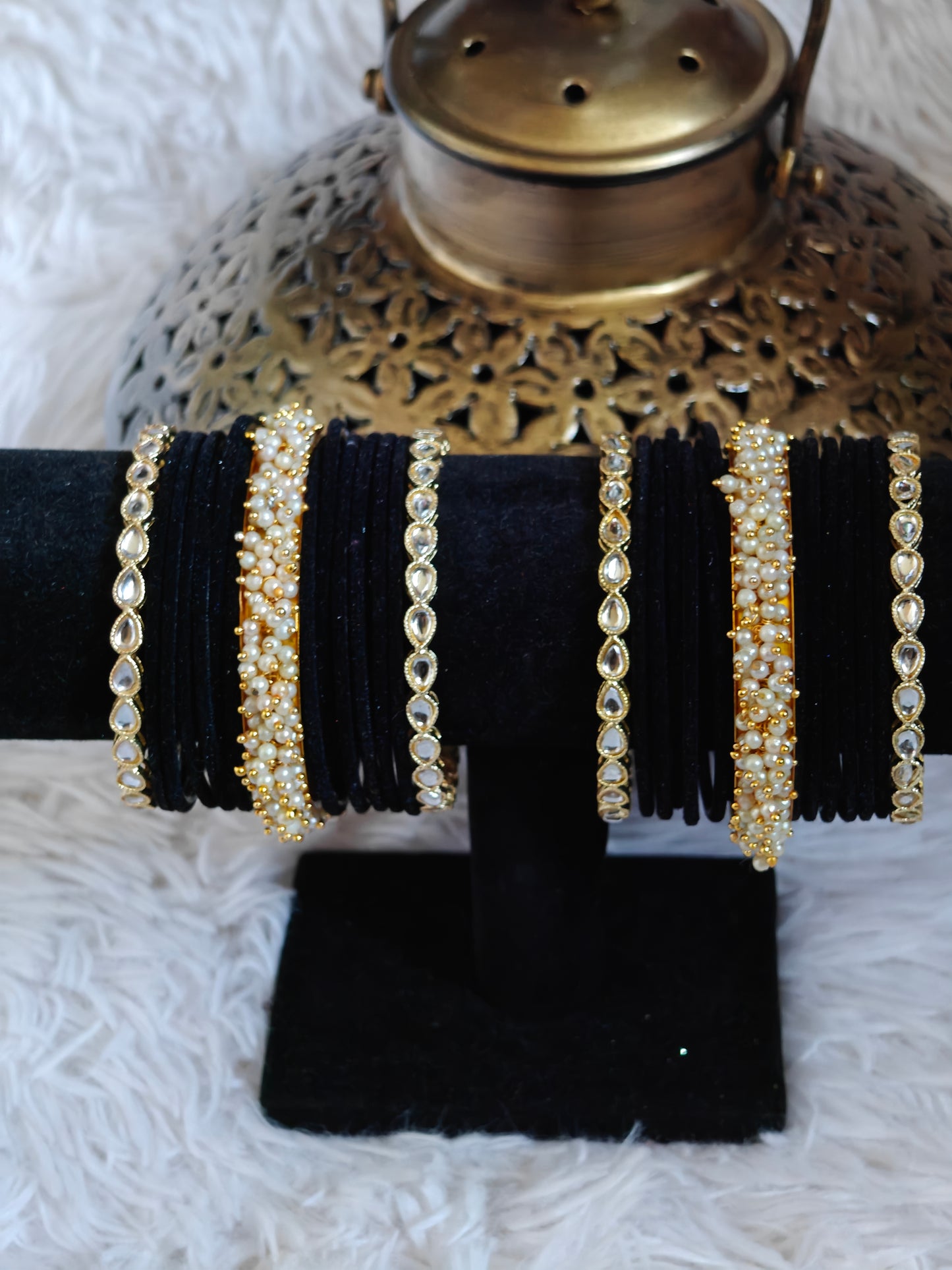 Kundan and Velvet Bangles Set Size 2.8