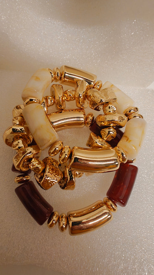 3pcs Vintage Multi-Layer Brown Acrylic Beaded Bracelet