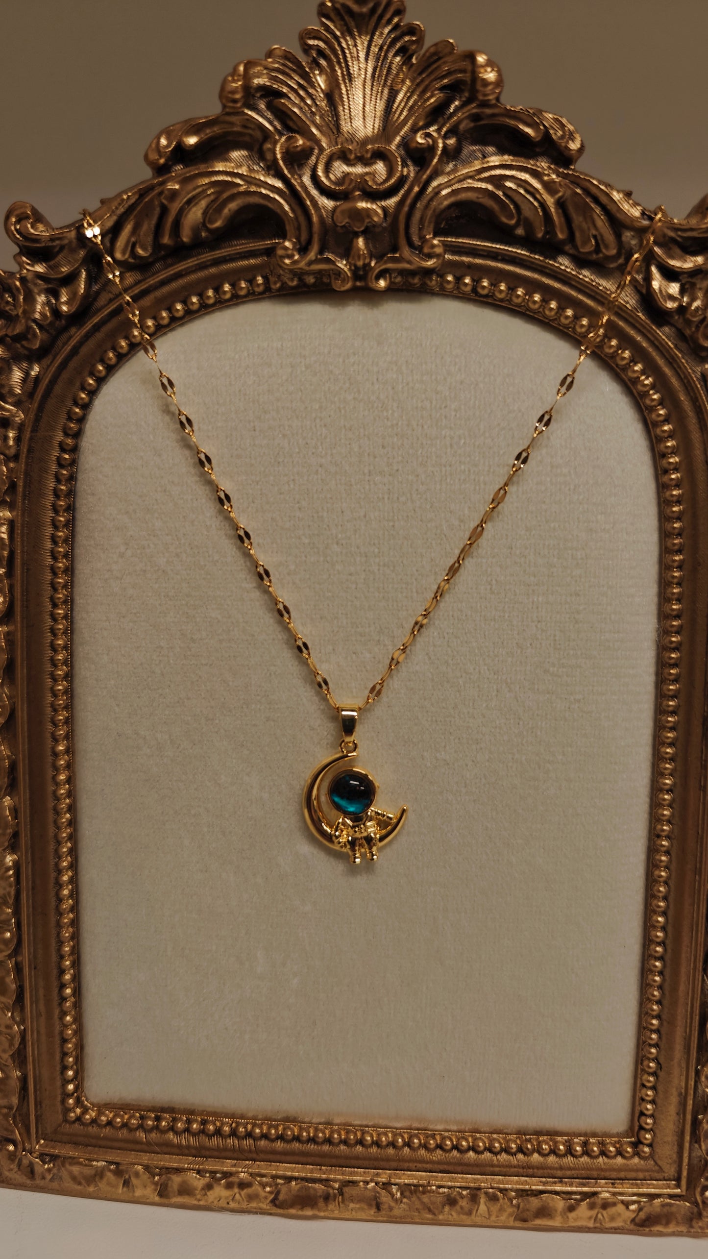 Space Moon 18k Gold Plated Stainless Steel Necklace