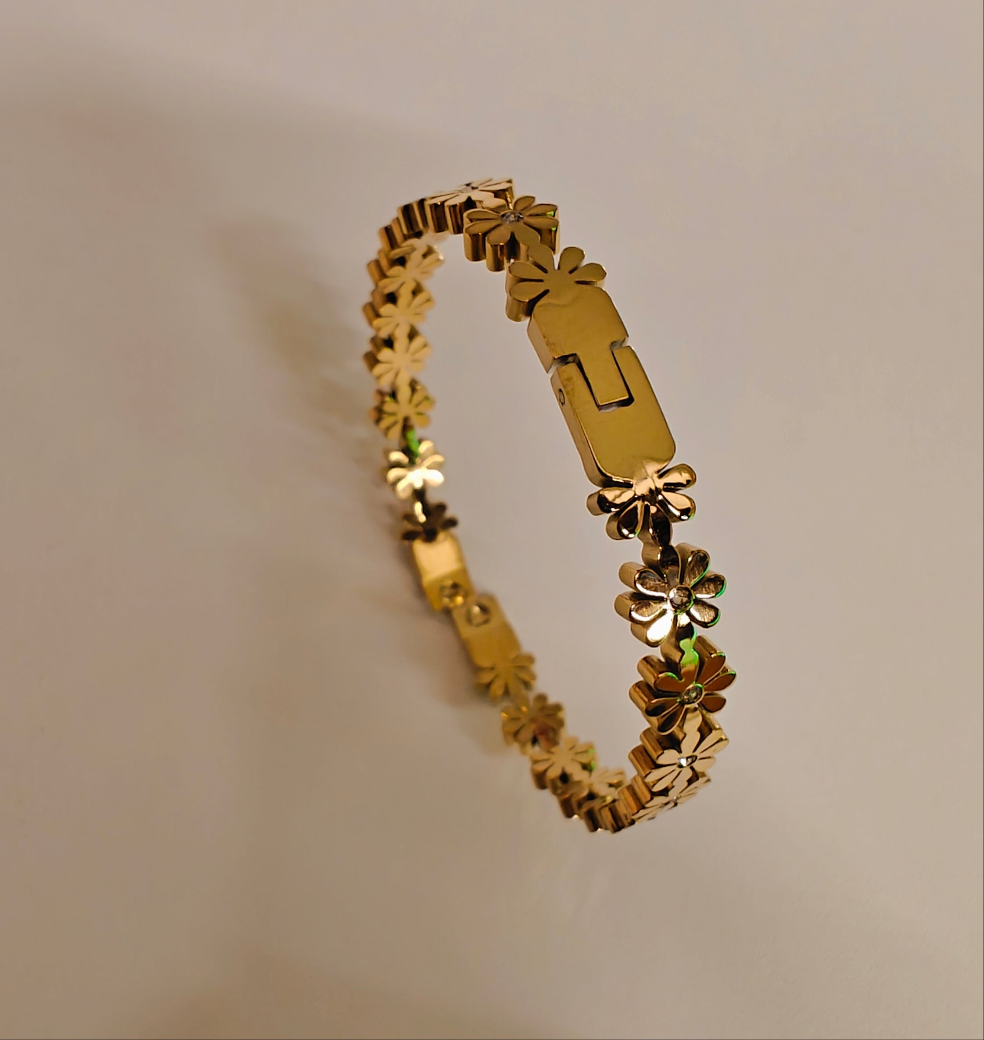 Sev Flower Bangle With 18k Gold Plated Stainless Steel