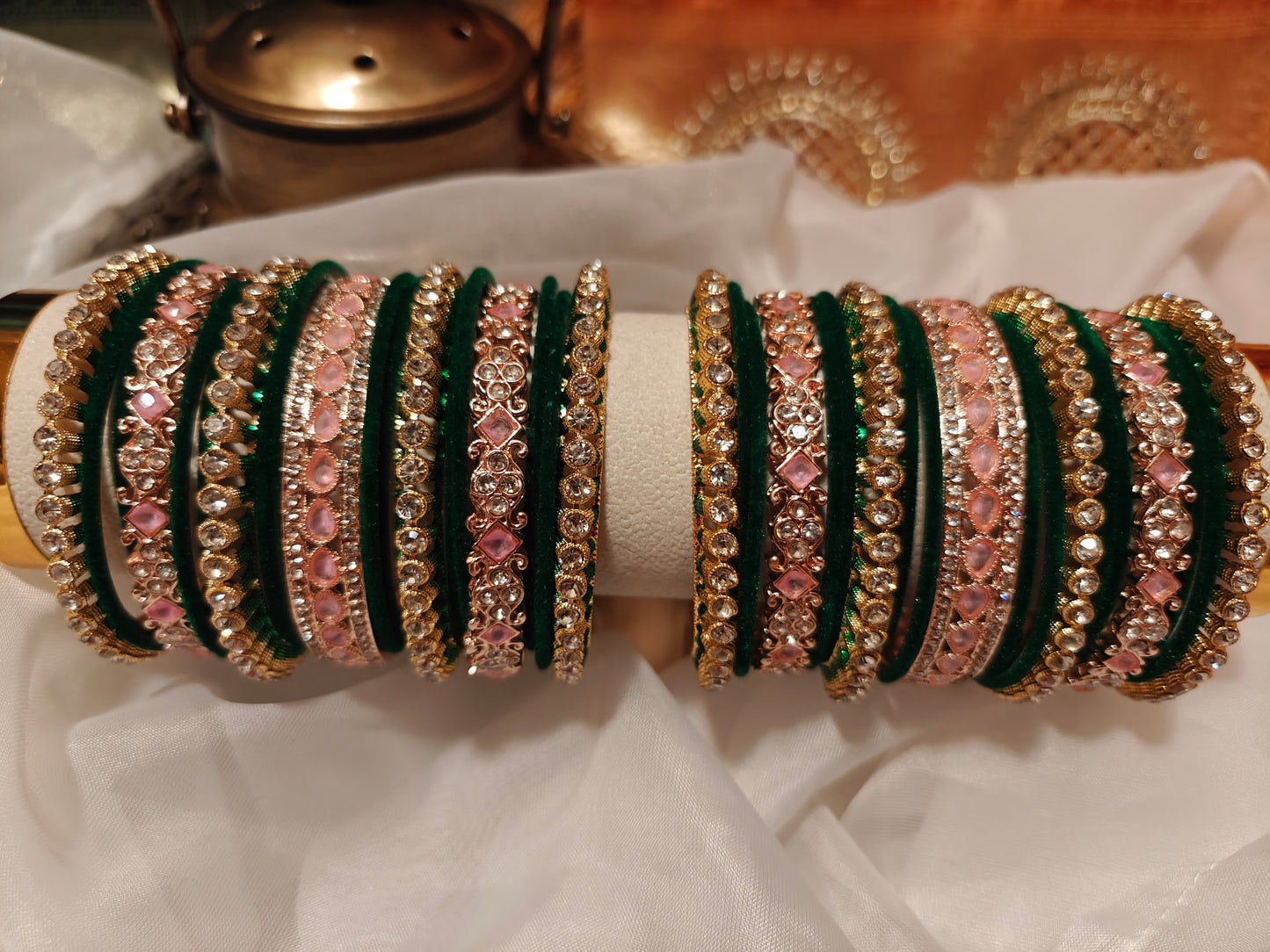 Green and Pink Bangles Set for both hands size 2.8