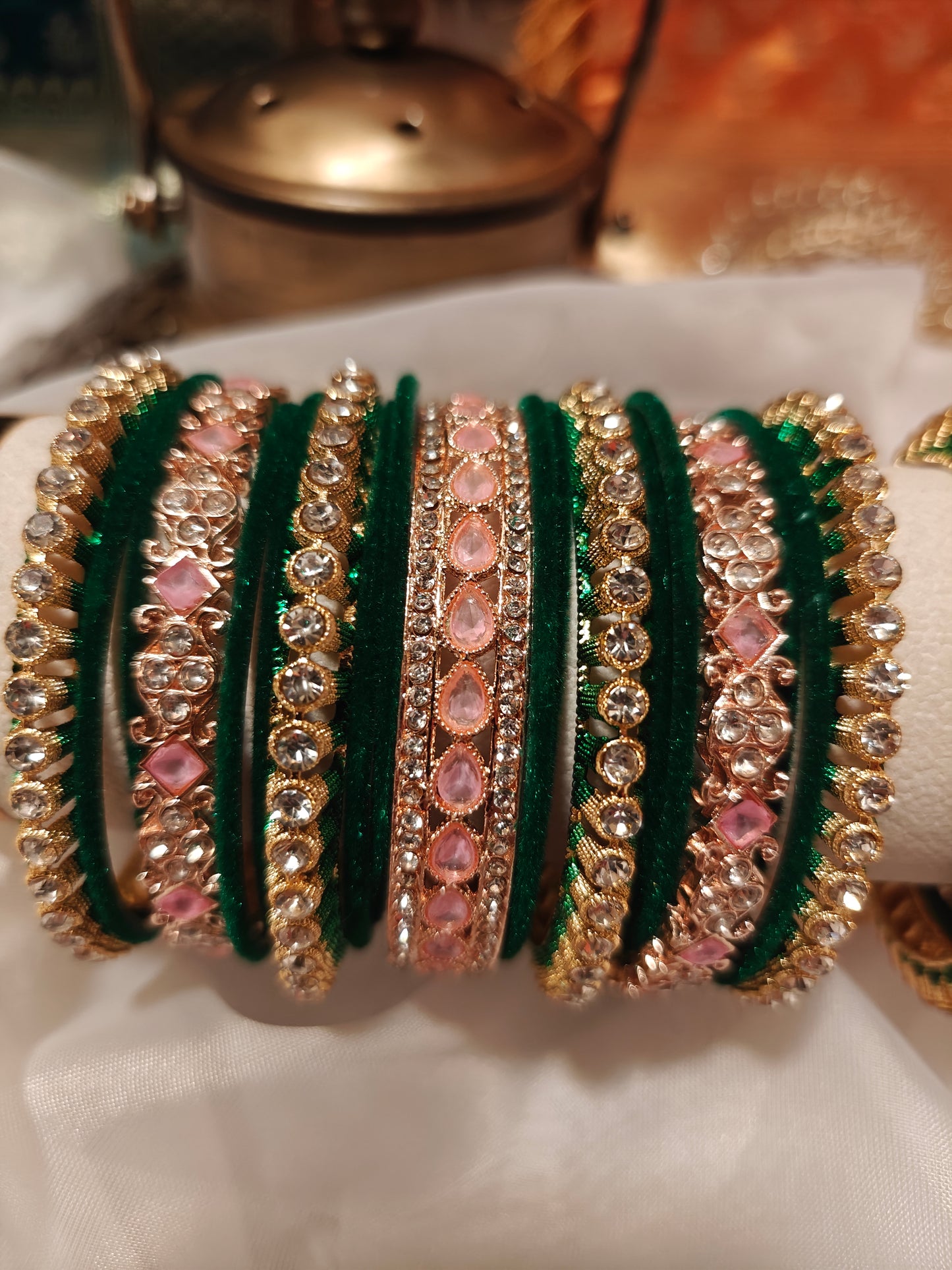 Green and Pink Bangles Set for both hands size 2.8