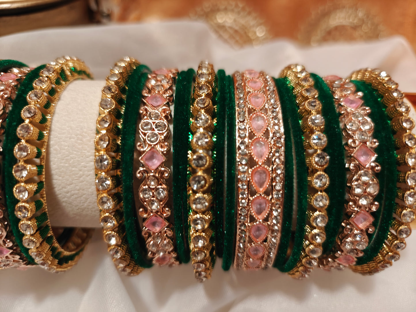 Green and Pink Bangles Set for both hands size 2.8