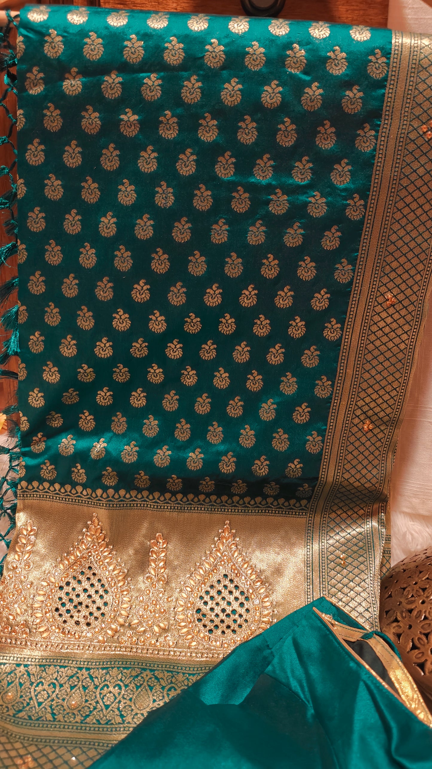 Banarasi zari and stone work Saree with Stitched Blouse