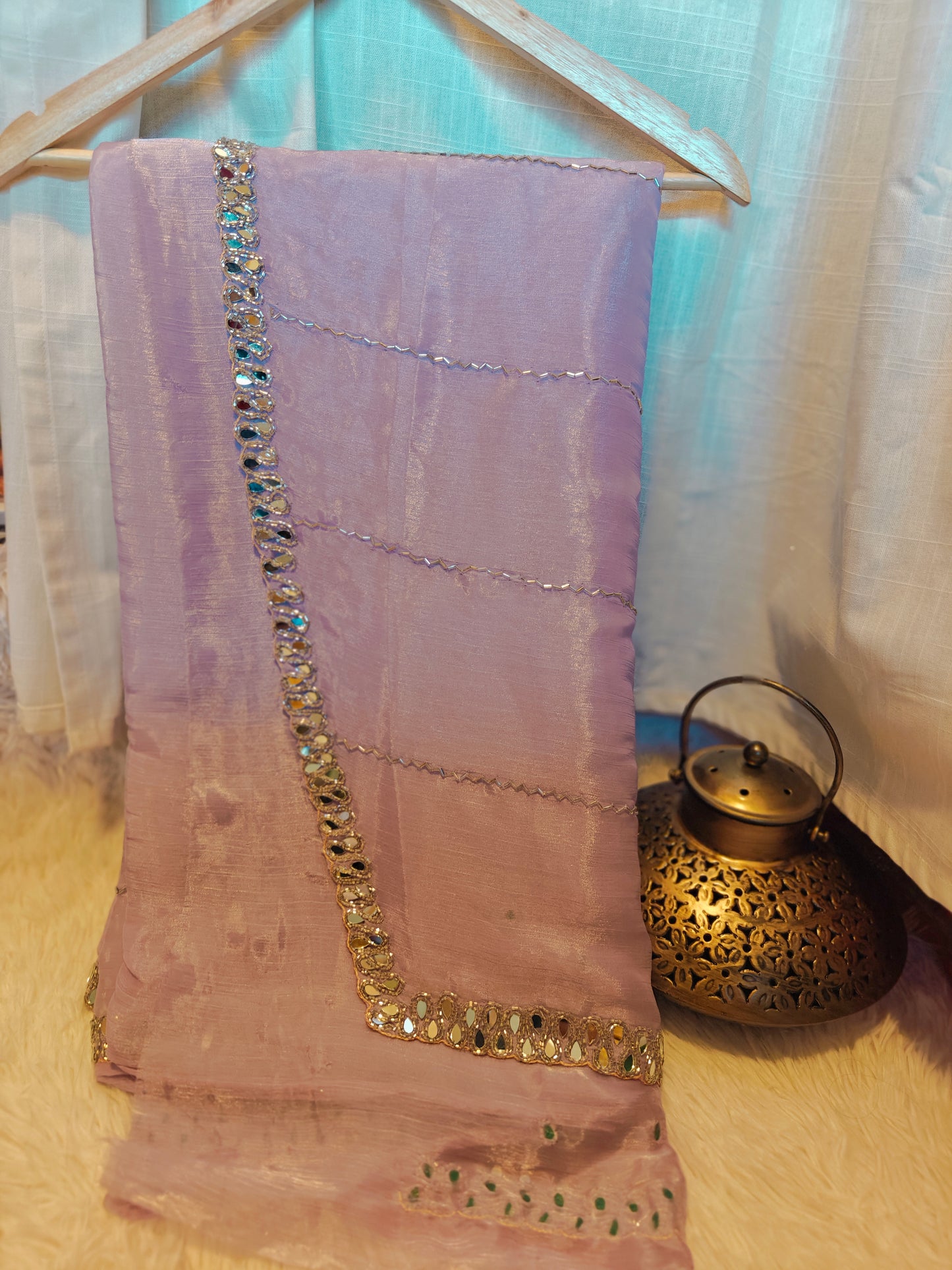 Party Wear Saree with mirror work in border
