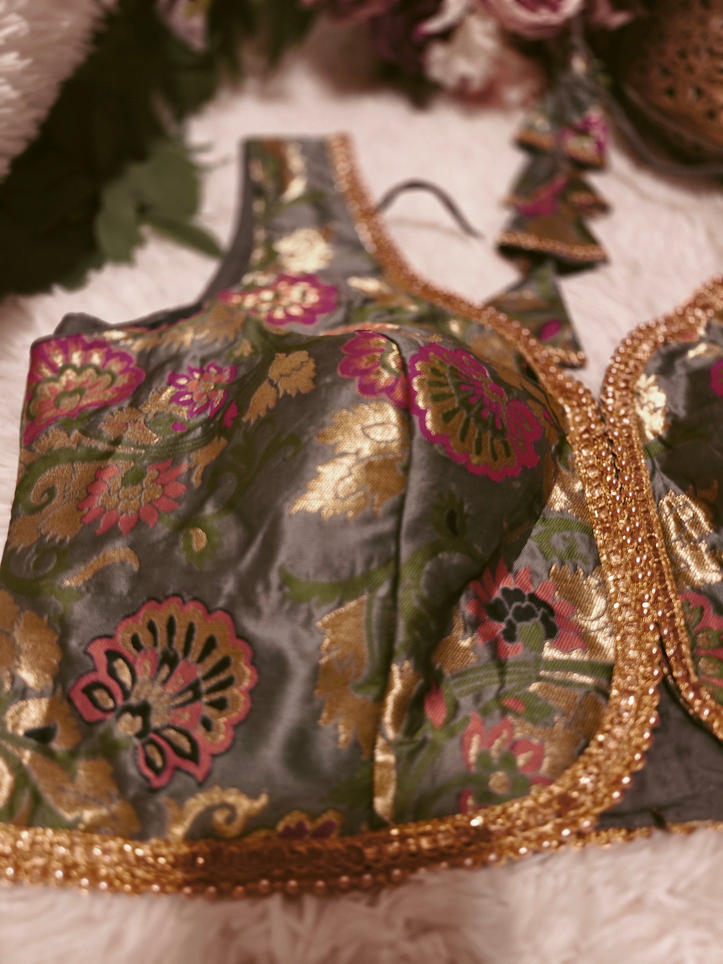 Gold and Silver party Wear Floral blouse