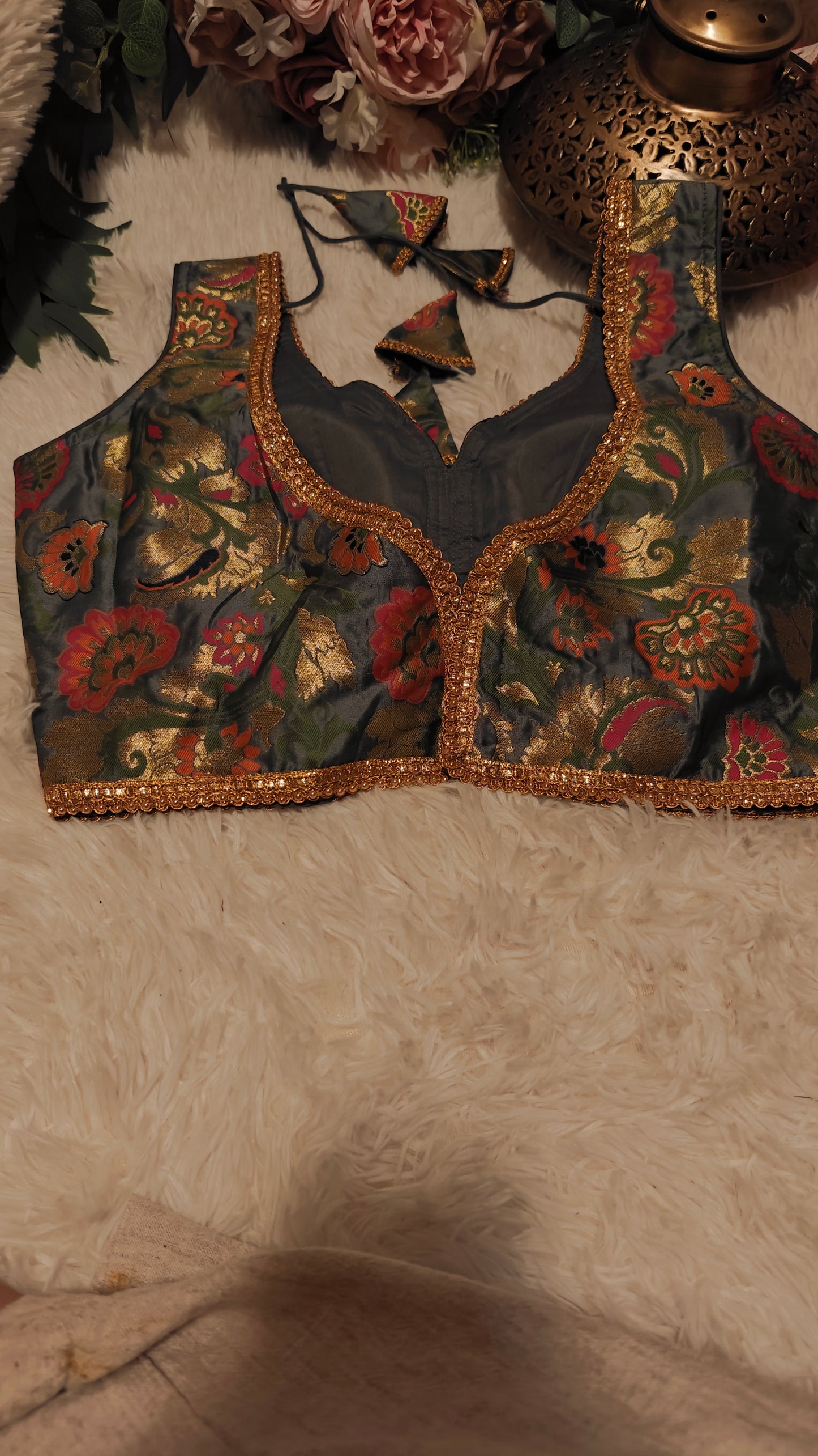 Gold and Silver party Wear Floral blouse