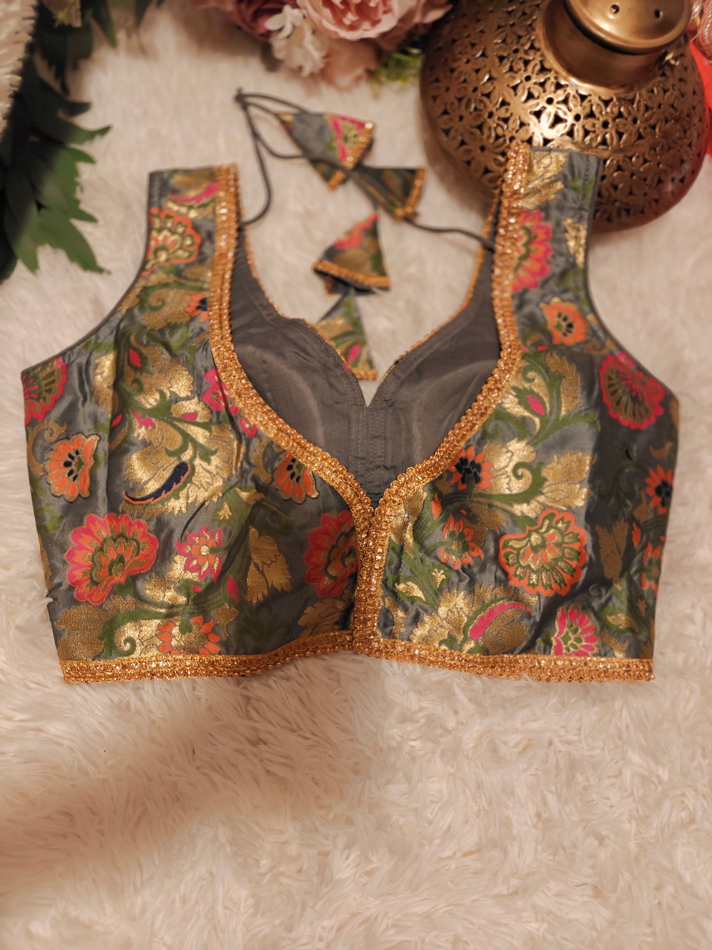Gold and Silver party Wear Floral blouse