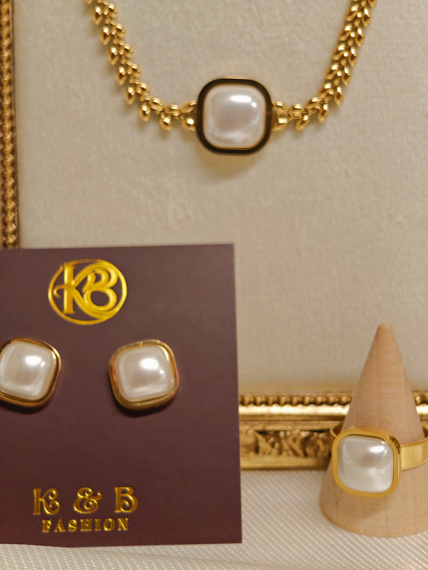 MOP Square Necklace Set 18k Gold Plated Stainless Steel Necklace