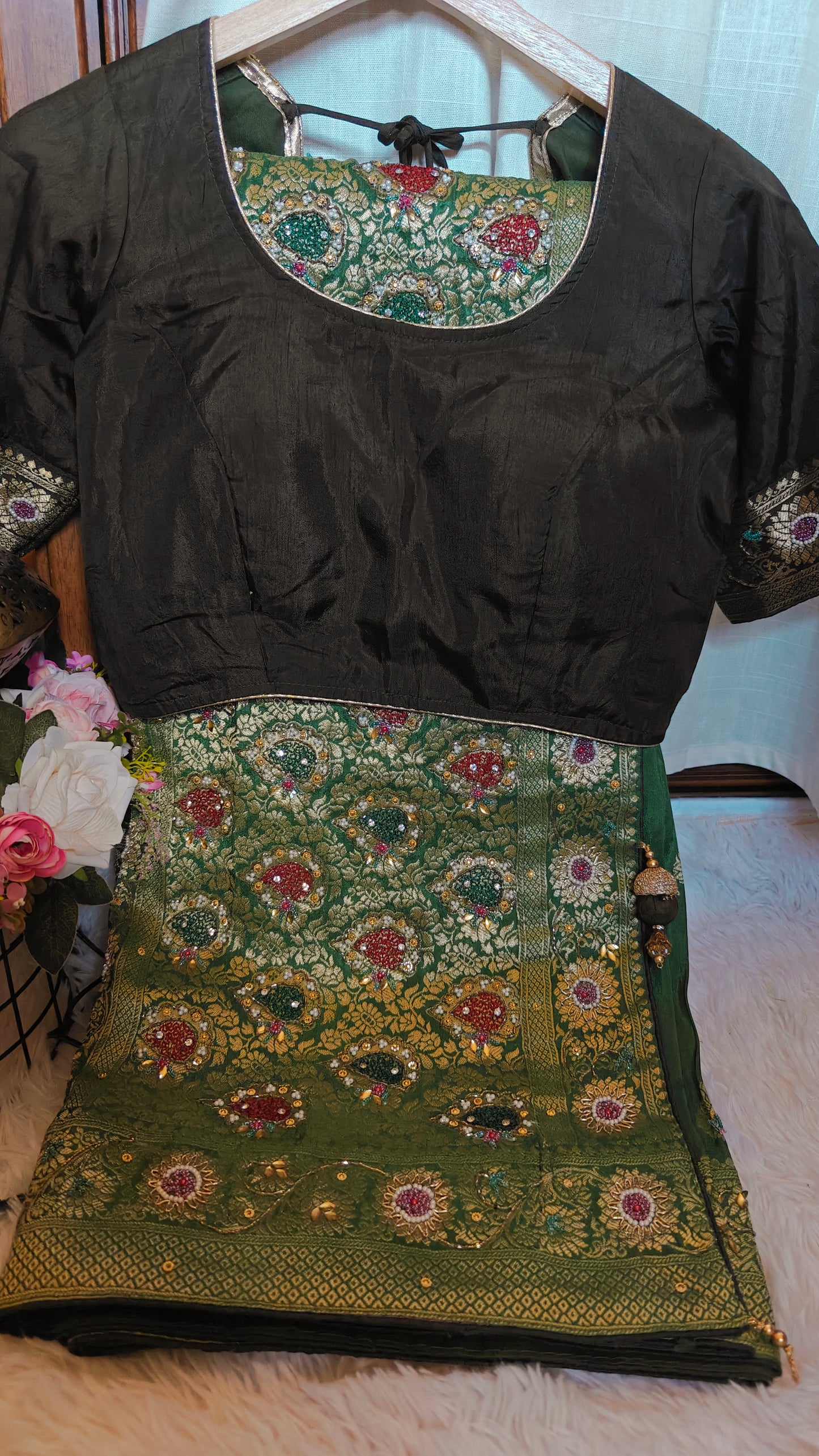 Banarasi zari and stone work saree with Stitched blouse