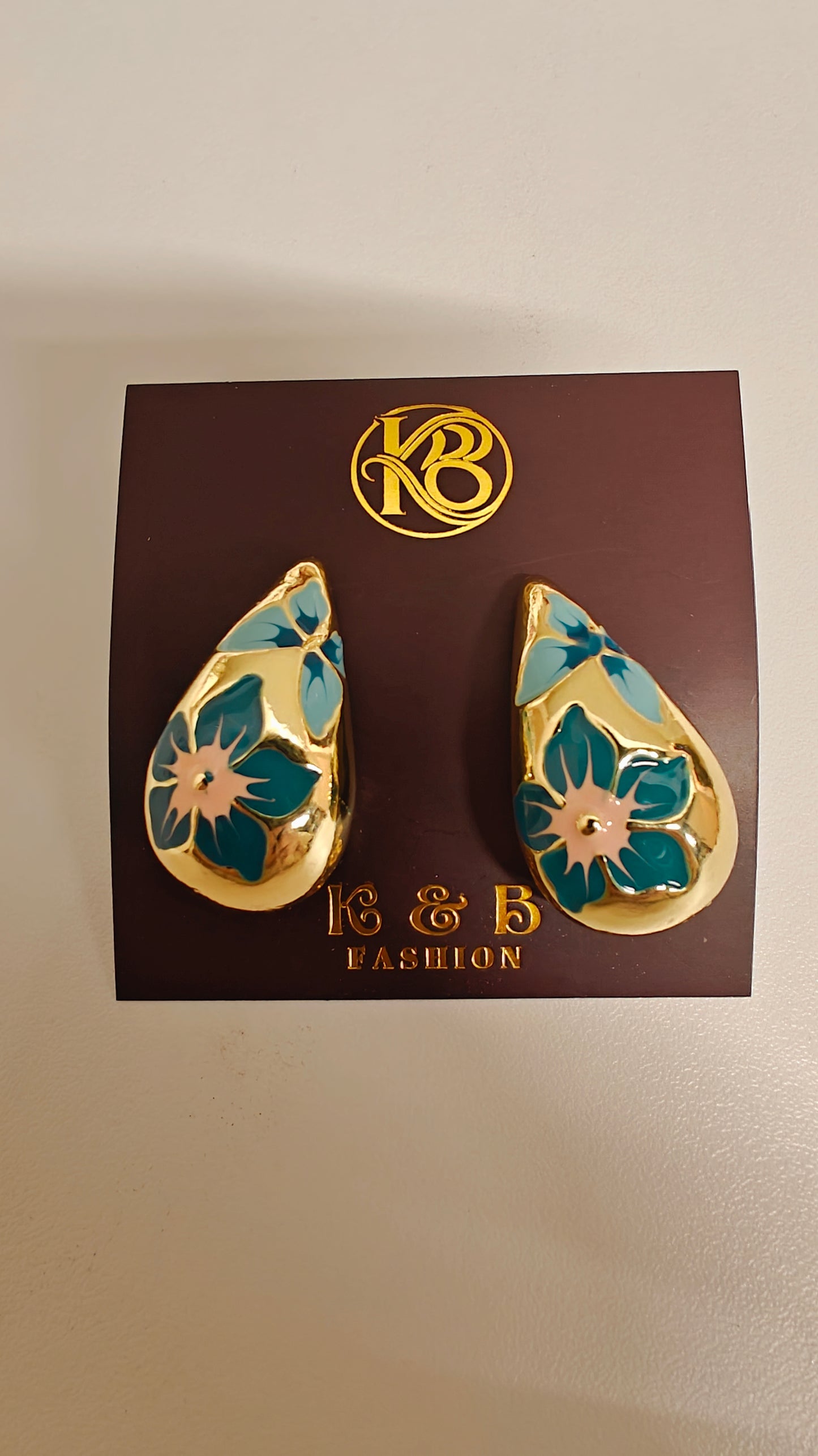 Tear Drop Floral Design 18k Gold Plated Earrings
