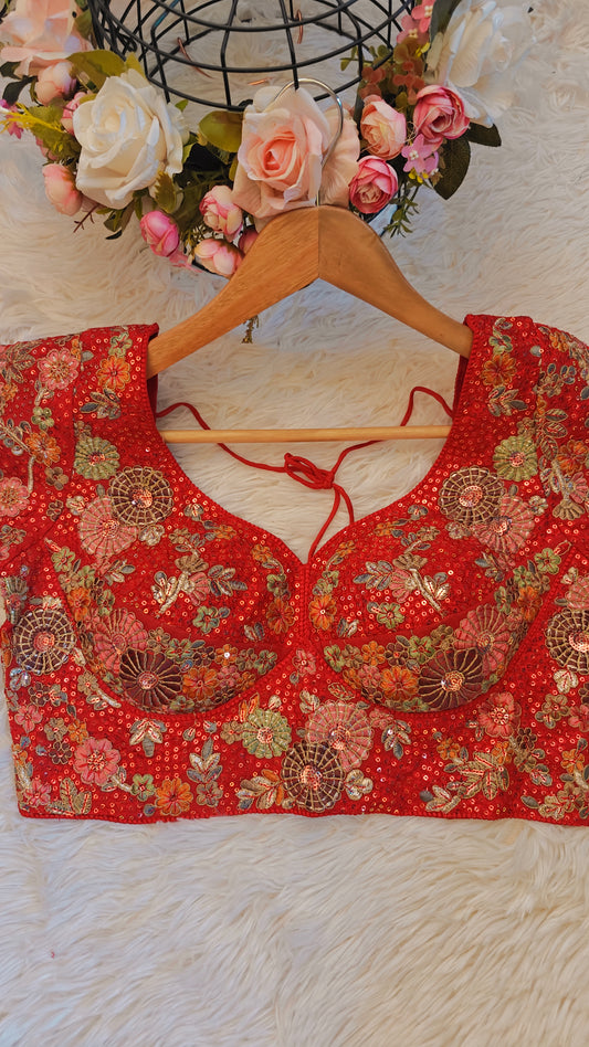 Sabhyasachi-Style Red Blouse – Ready-to-Wear Elegance