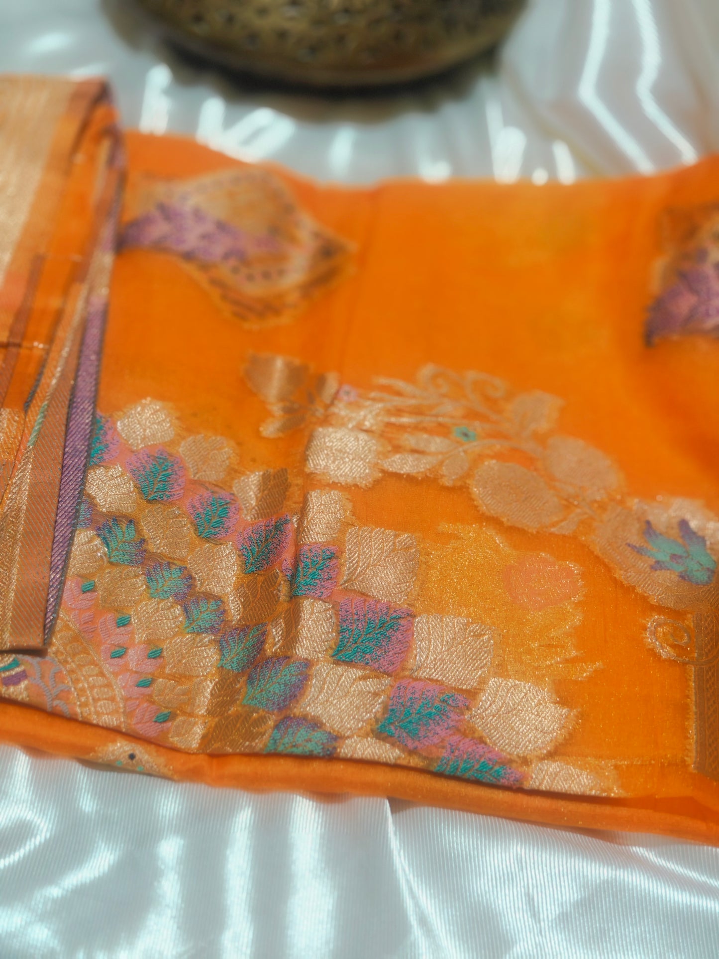 Orange Color Jimmy Chu Silk Saree