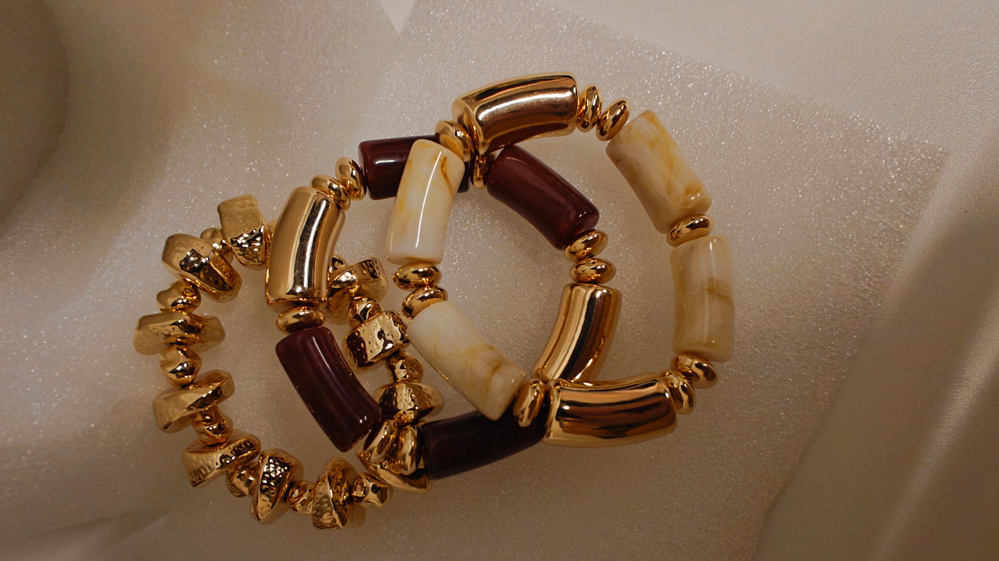 3pcs Vintage Multi-Layer Brown Acrylic Beaded Bracelet