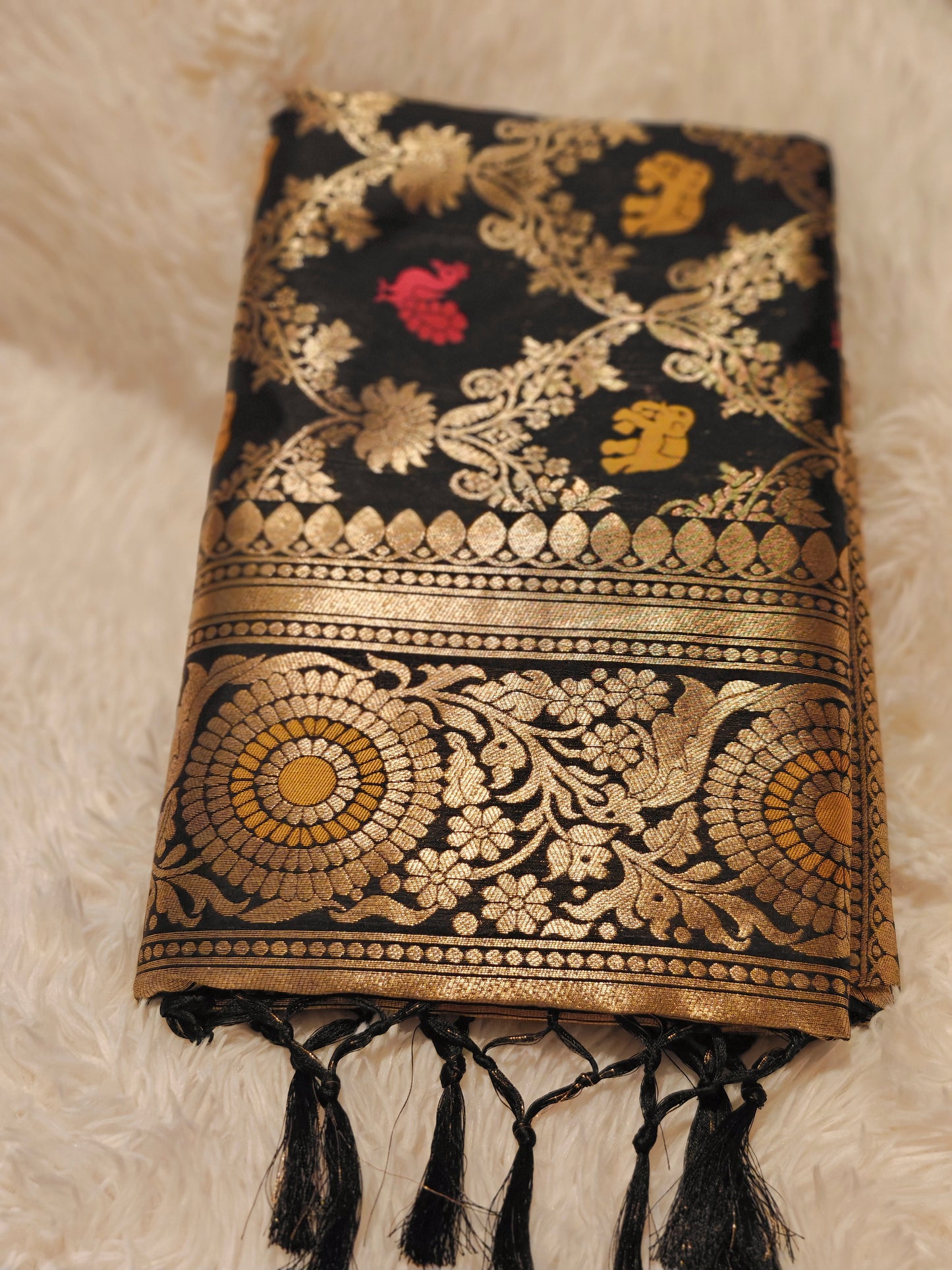 Black Floral Party Wear Pure Banarasi Silk Saree