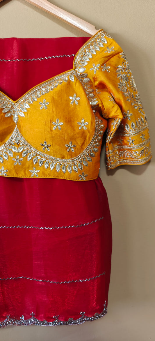 Luxury Red Saree With Sabyasachi-Style Yellow Blouse