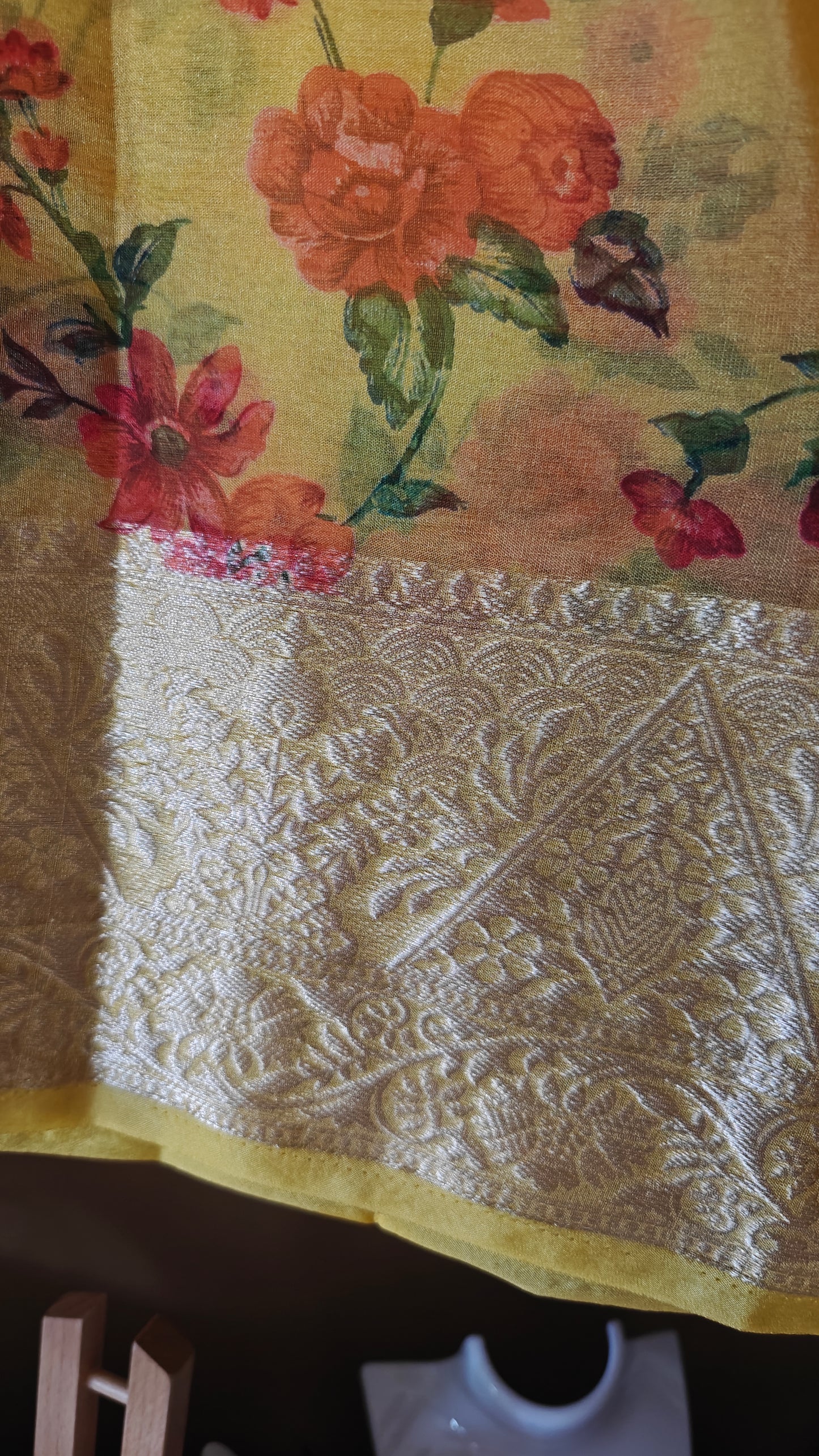 Mustard Color Organza Floral Saree
