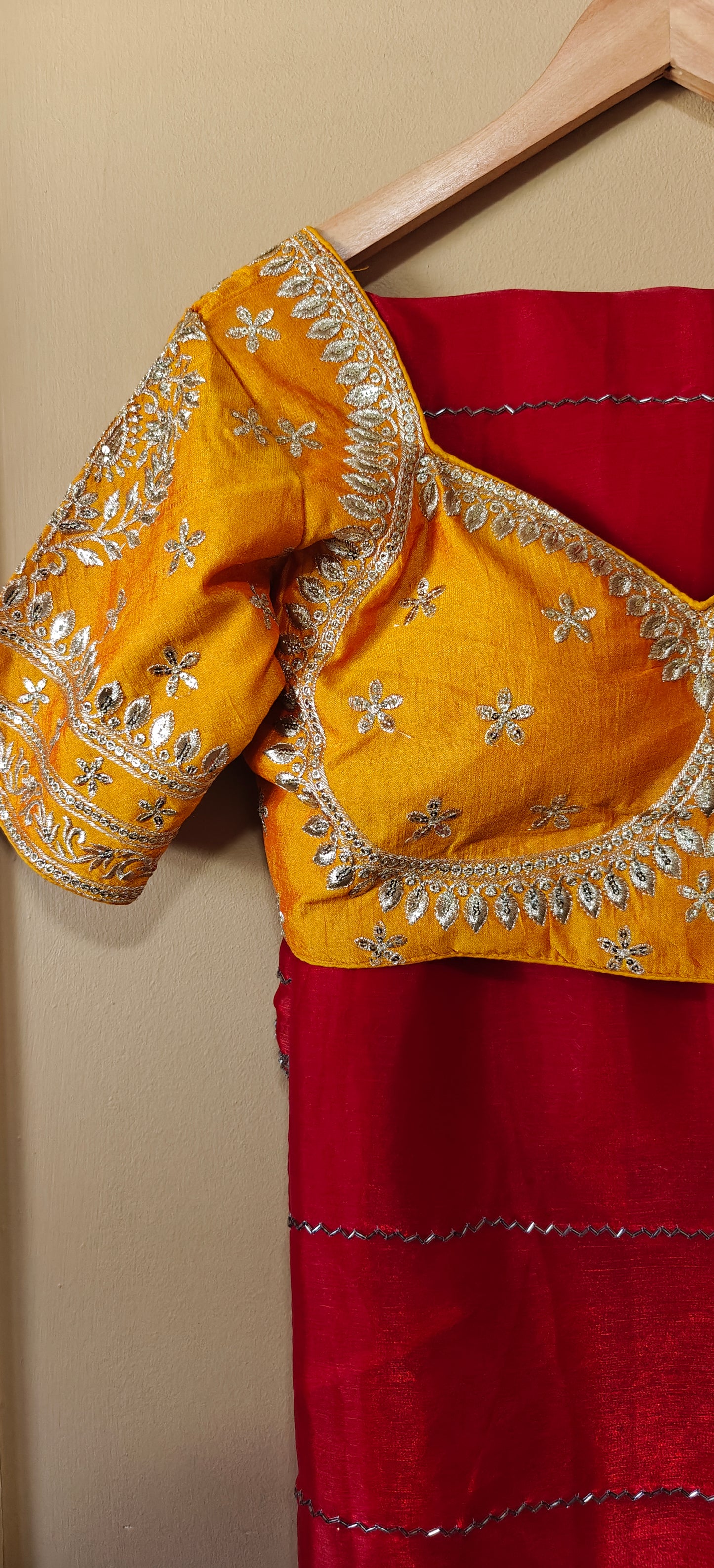 Luxury Red Saree With Sabyasachi-Style Yellow Blouse