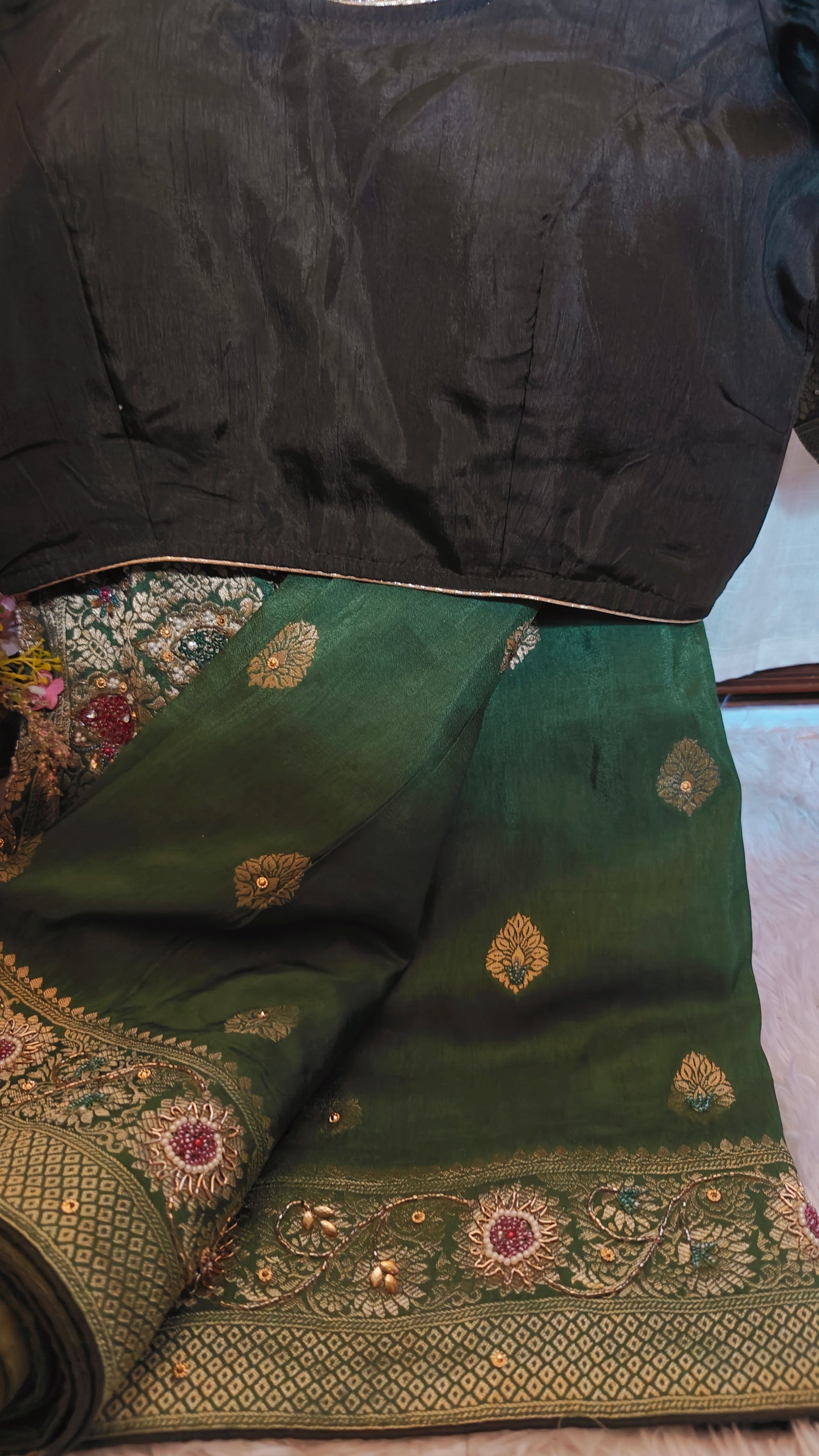 Banarasi zari and stone work saree with Stitched blouse
