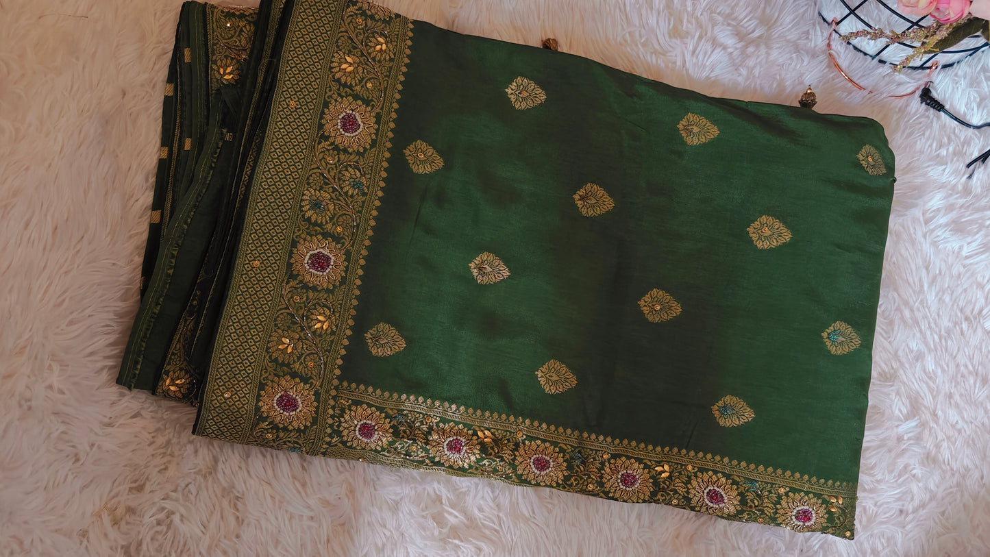 Banarasi zari and stone work saree with Stitched blouse