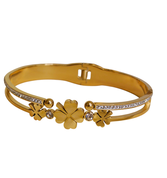 Flower Bangle With 18k Gold Plated Stainless Steel