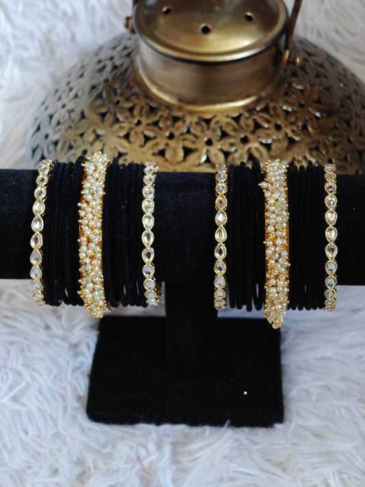Kundan and Velvet Bangles Set Size 2.8