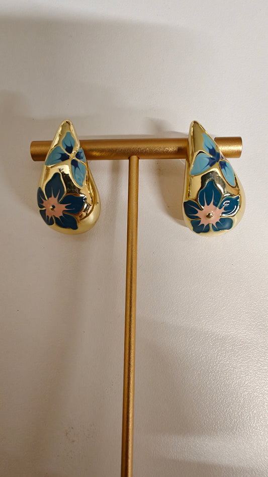 Tear Drop Floral Design 18k Gold Plated Earrings