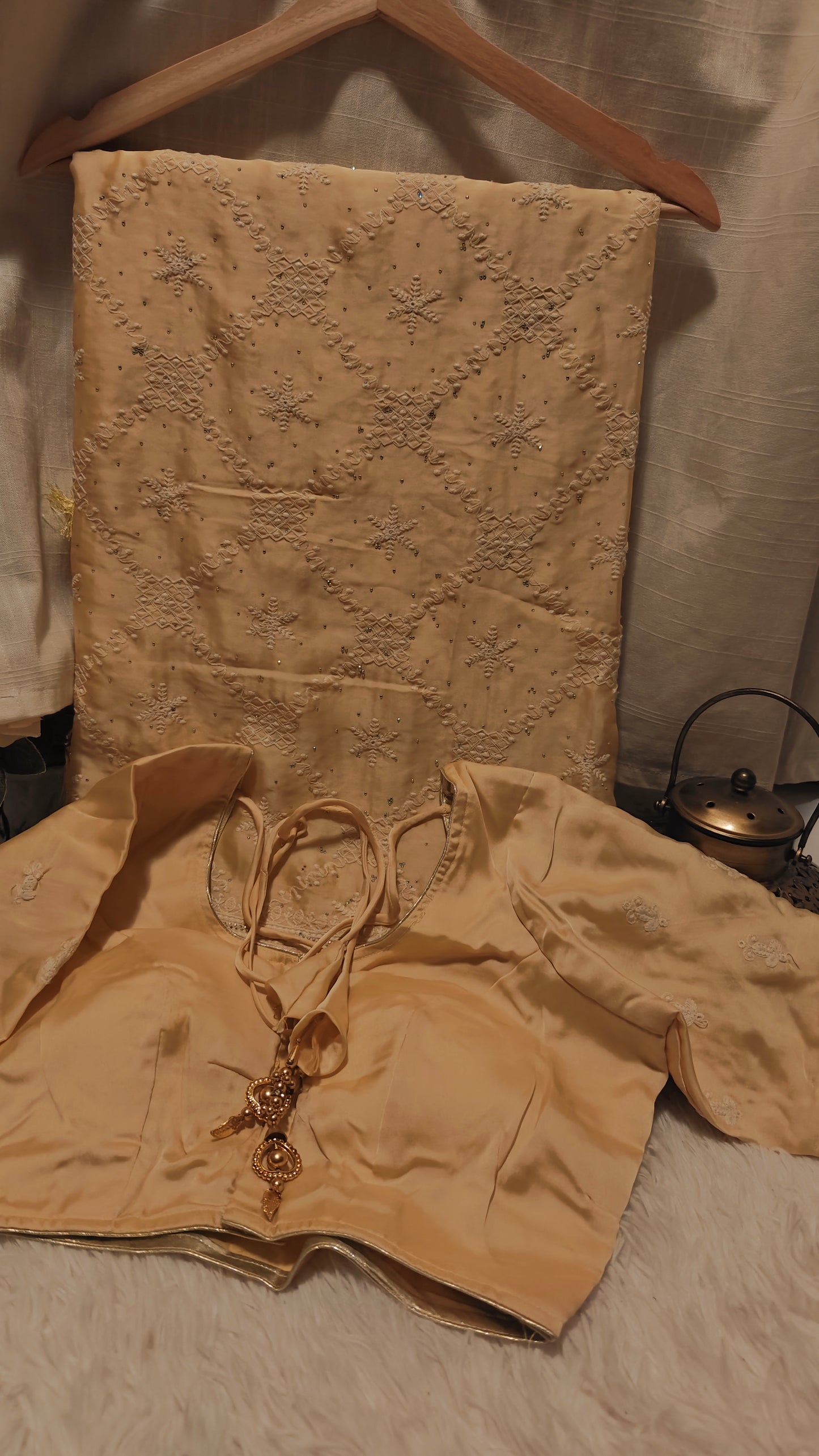 Golden Color Saree with Stitched Blouse