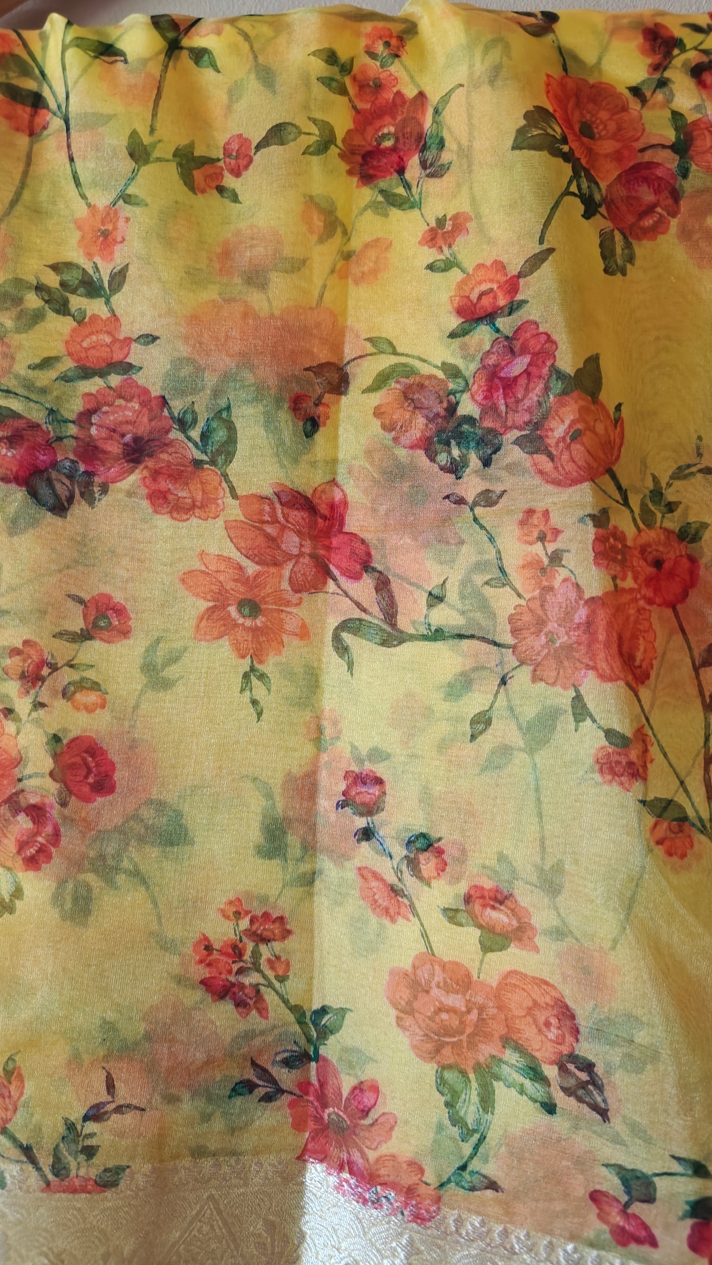 Mustard Color Organza Floral Saree