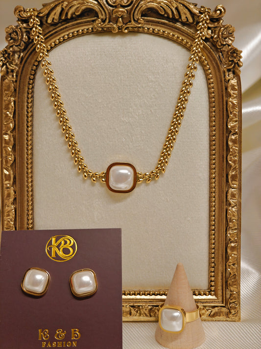 MOP Square Necklace Set 18k Gold Plated Stainless Steel Necklace