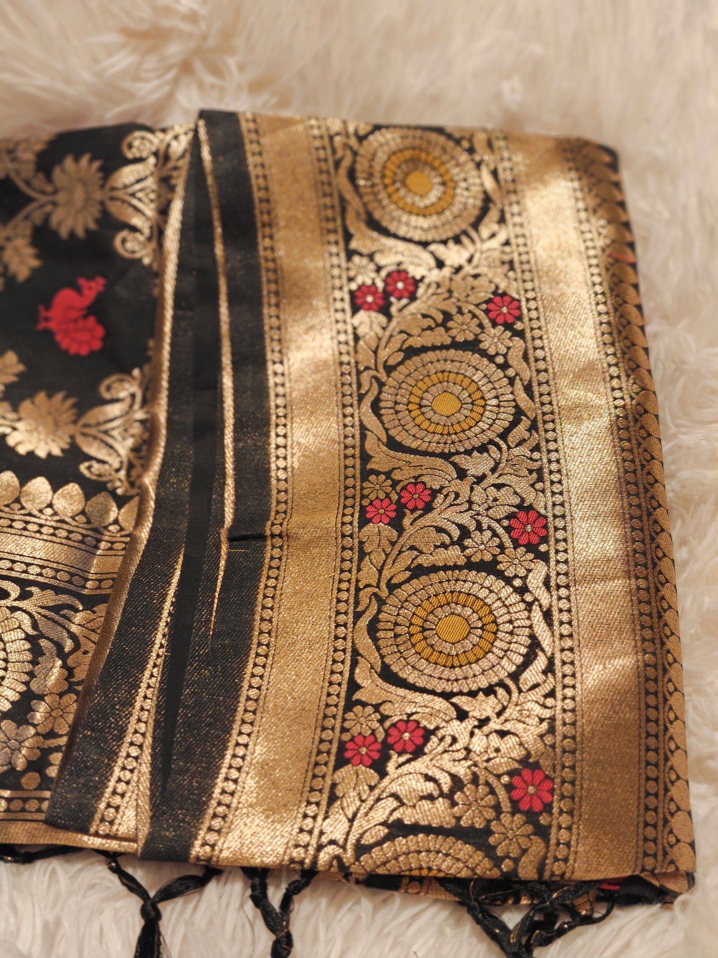 Black Floral Party Wear Pure Banarasi Silk Saree