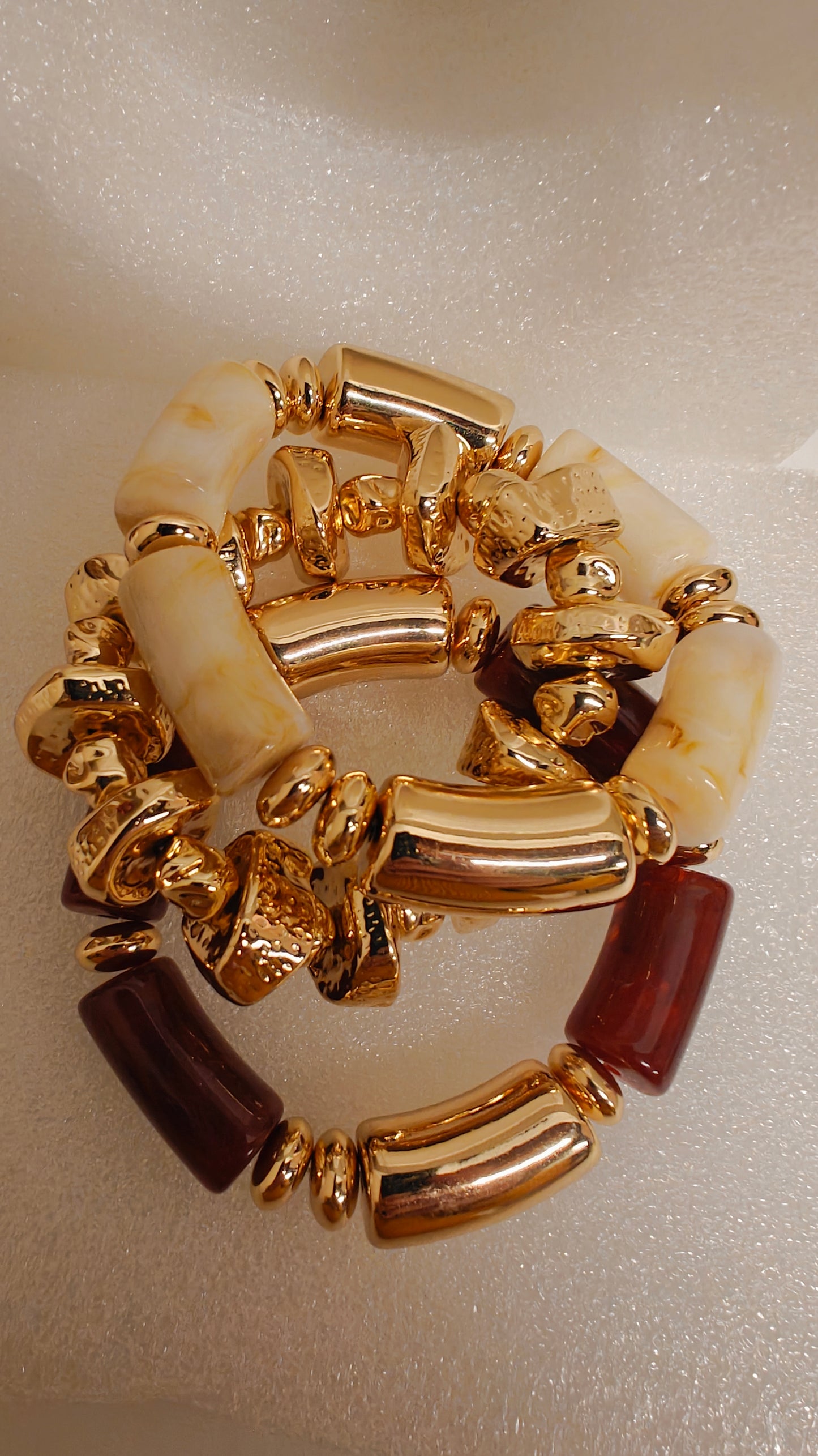 3pcs Vintage Multi-Layer Brown Acrylic Beaded Bracelet